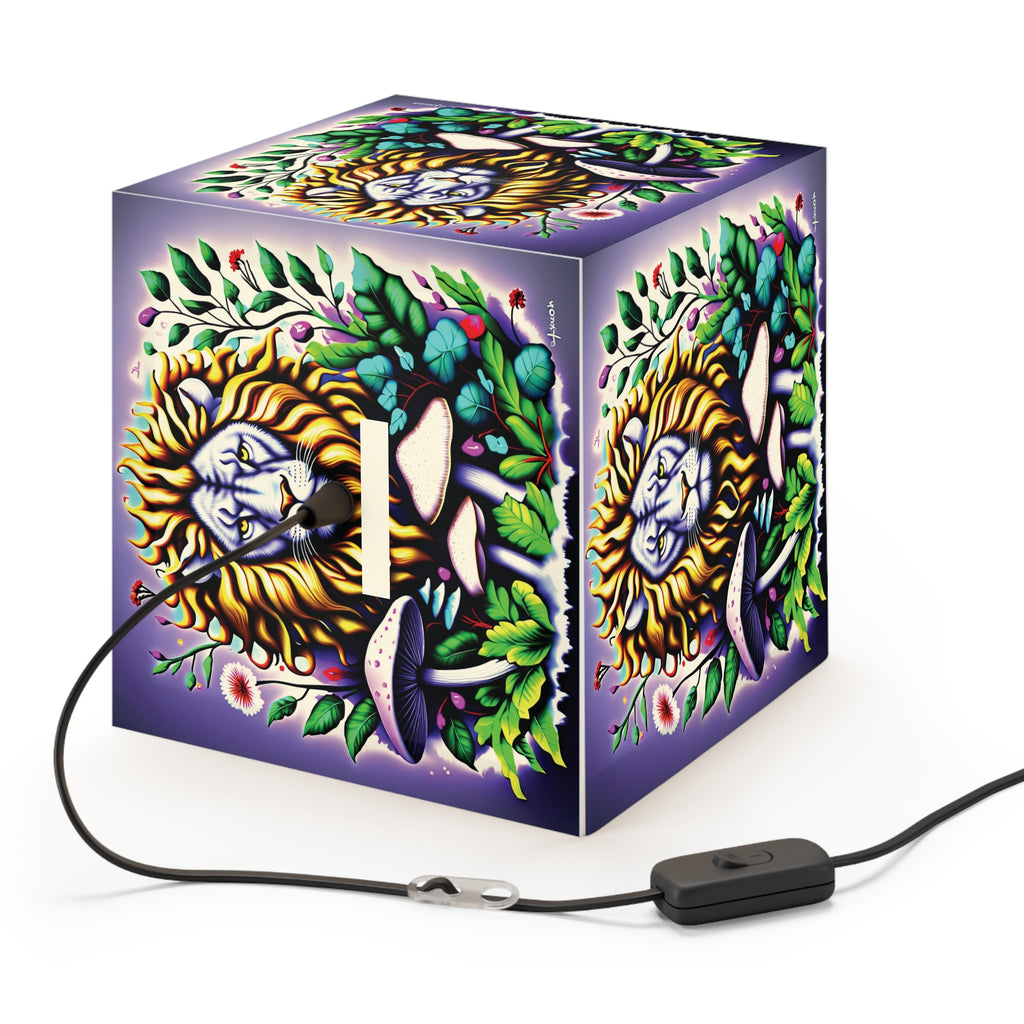 Lion & Mushroom Garden Light Cube Lamp – Botanical Night Light for Home Decor