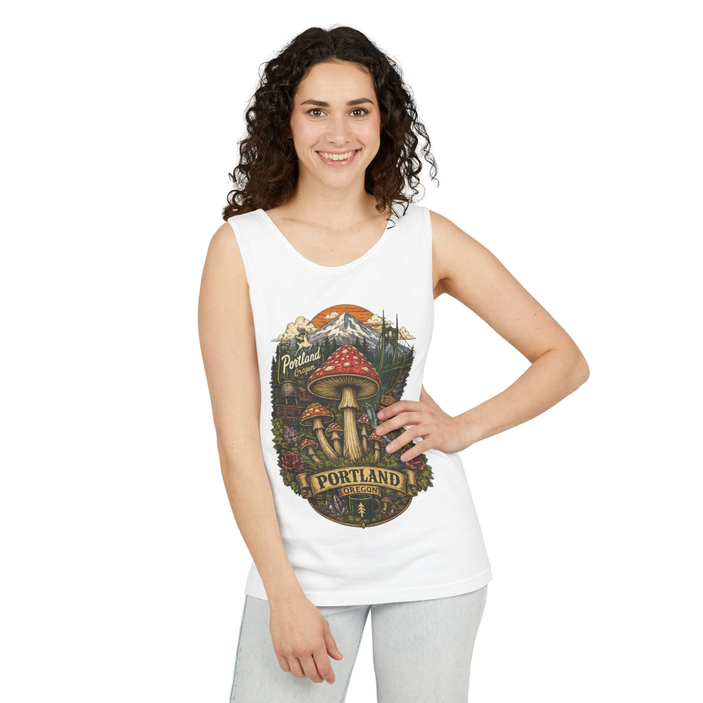 City: Portland Mushroom Tank Top — Vintage Forest Travel Graphic