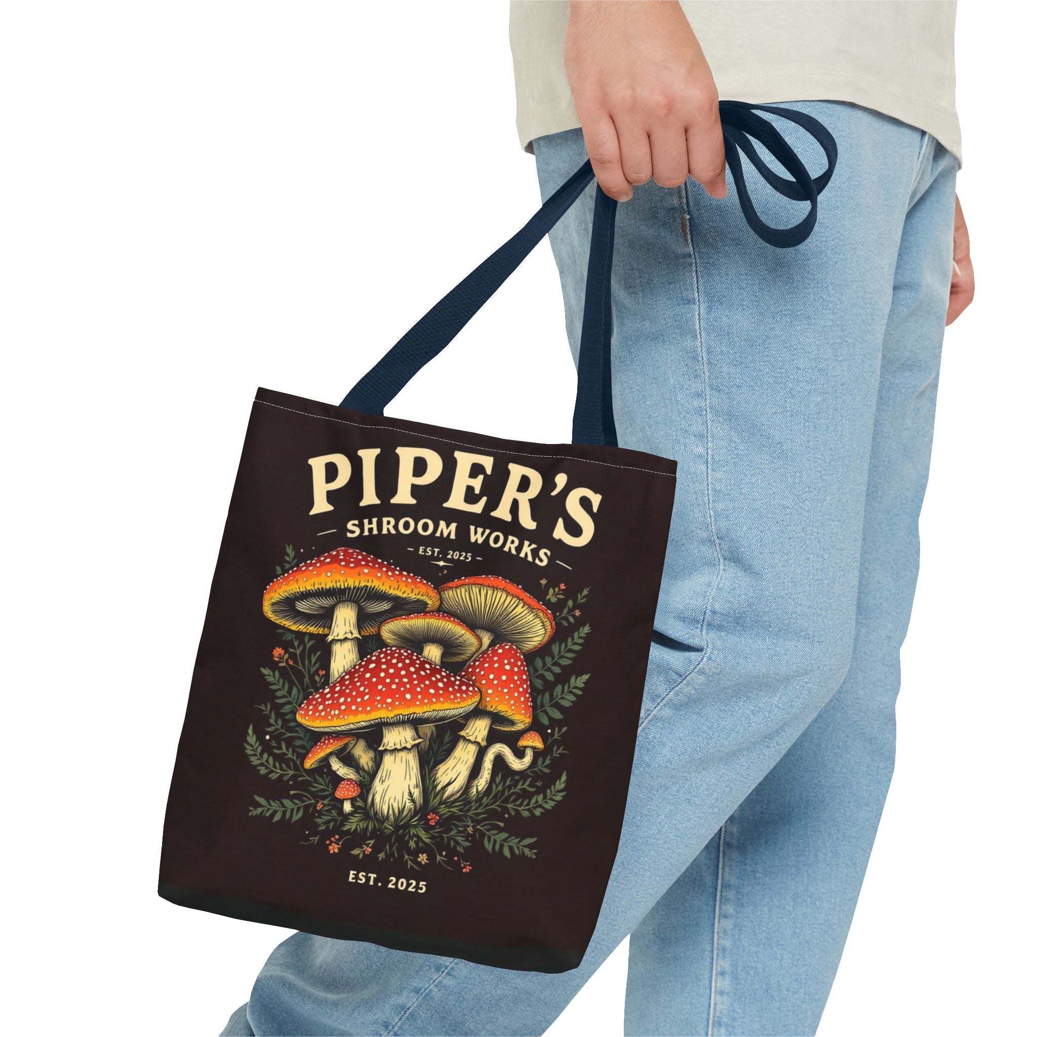 Mushroom Tote Bag — "Piper's Shroom Works" Vintage Fungi Market Shopper