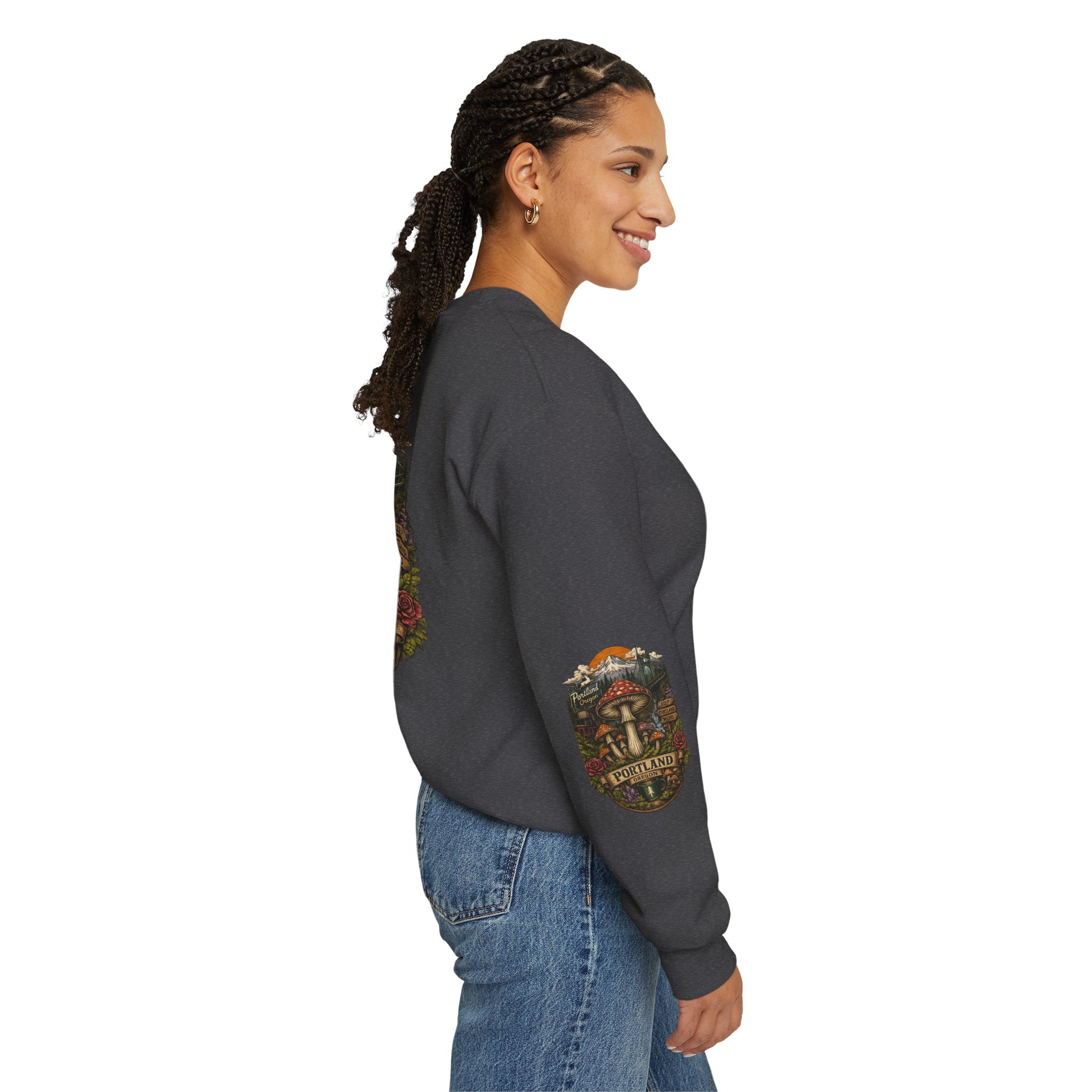 City: Portland Mushroom Crewneck Sweatshirt Vintage Psychedelic Fungi Graphic