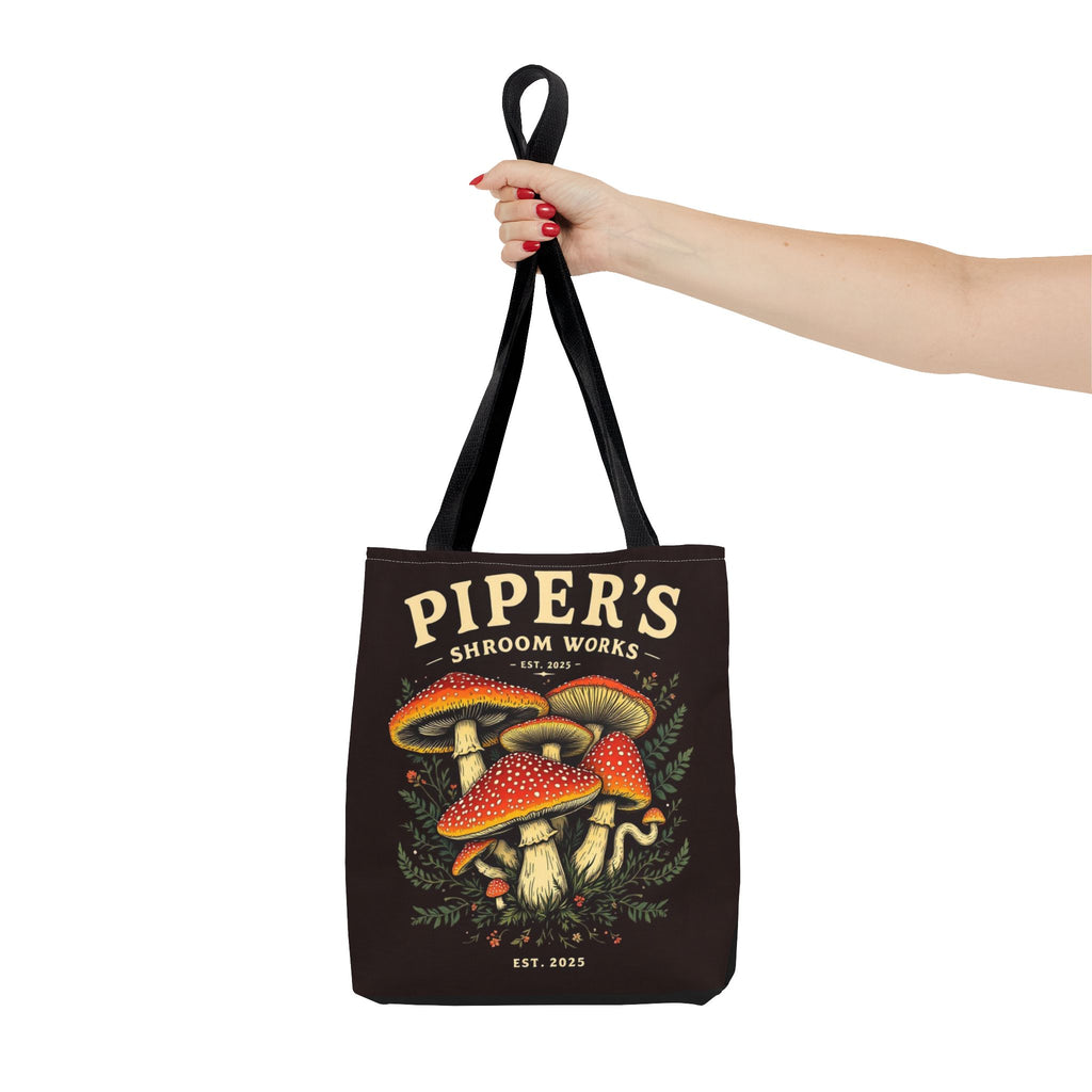Mushroom Tote Bag — "Piper's Shroom Works" Vintage Fungi Market Shopper
