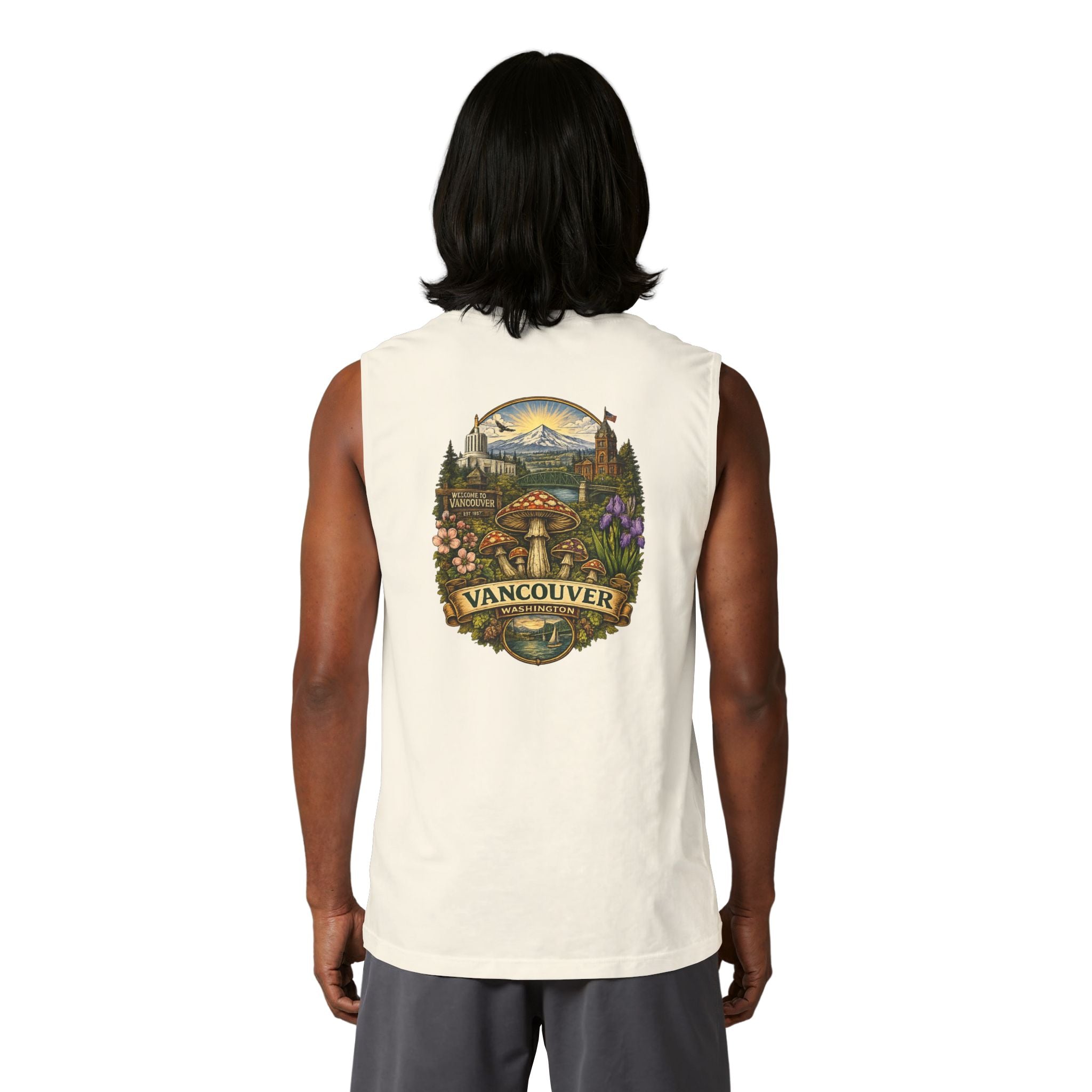 City: Vancouver Mushroom Tank Top — Colorful Psychedelic Fungi Graphic Muscle Tee