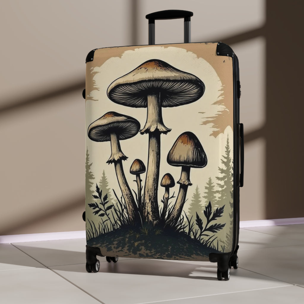 Mushroom Forest Suitcase Cover – Vintage Psychedelic Fungi Travel Luggage Skin