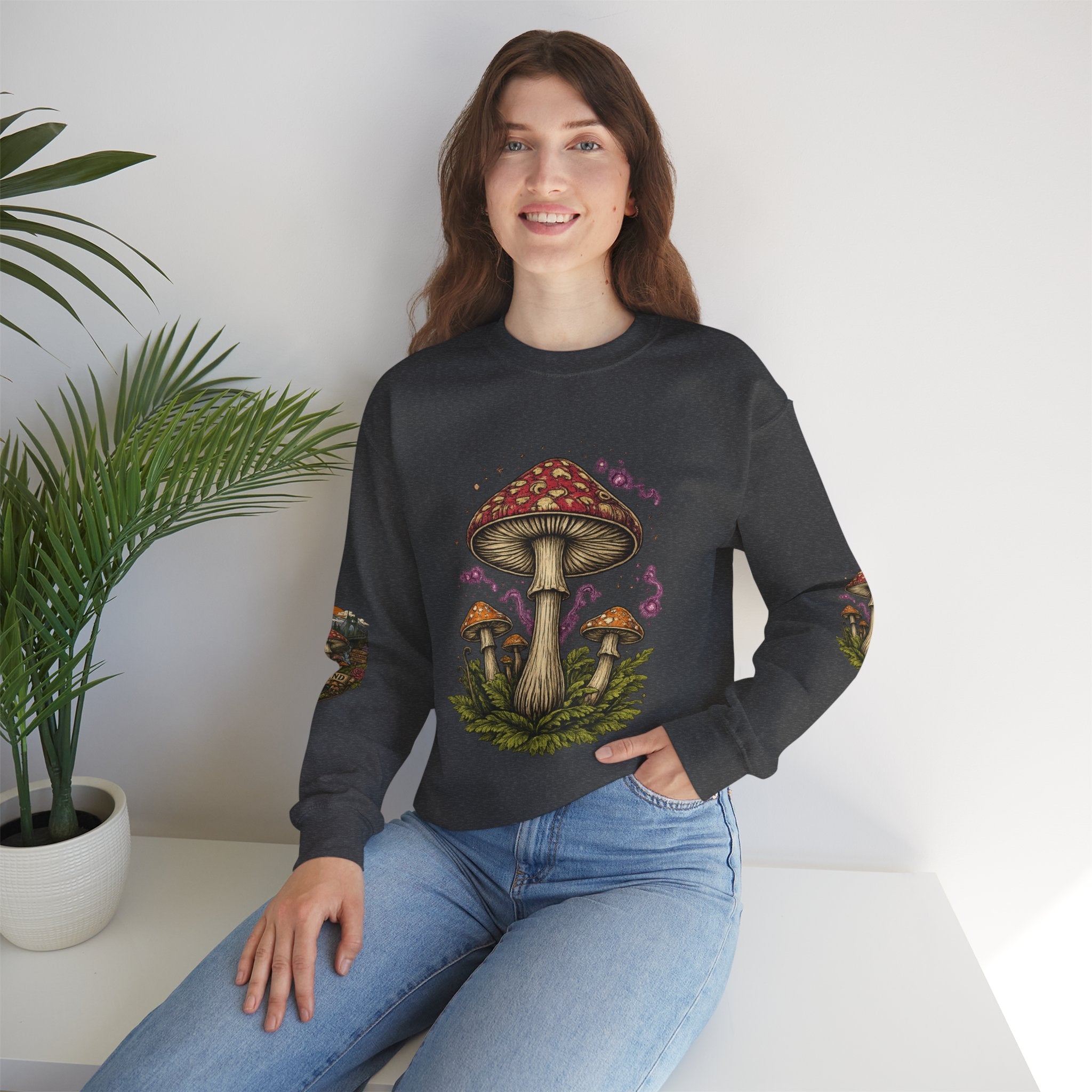 City: Portland Mushroom Crewneck Sweatshirt Vintage Psychedelic Fungi Graphic