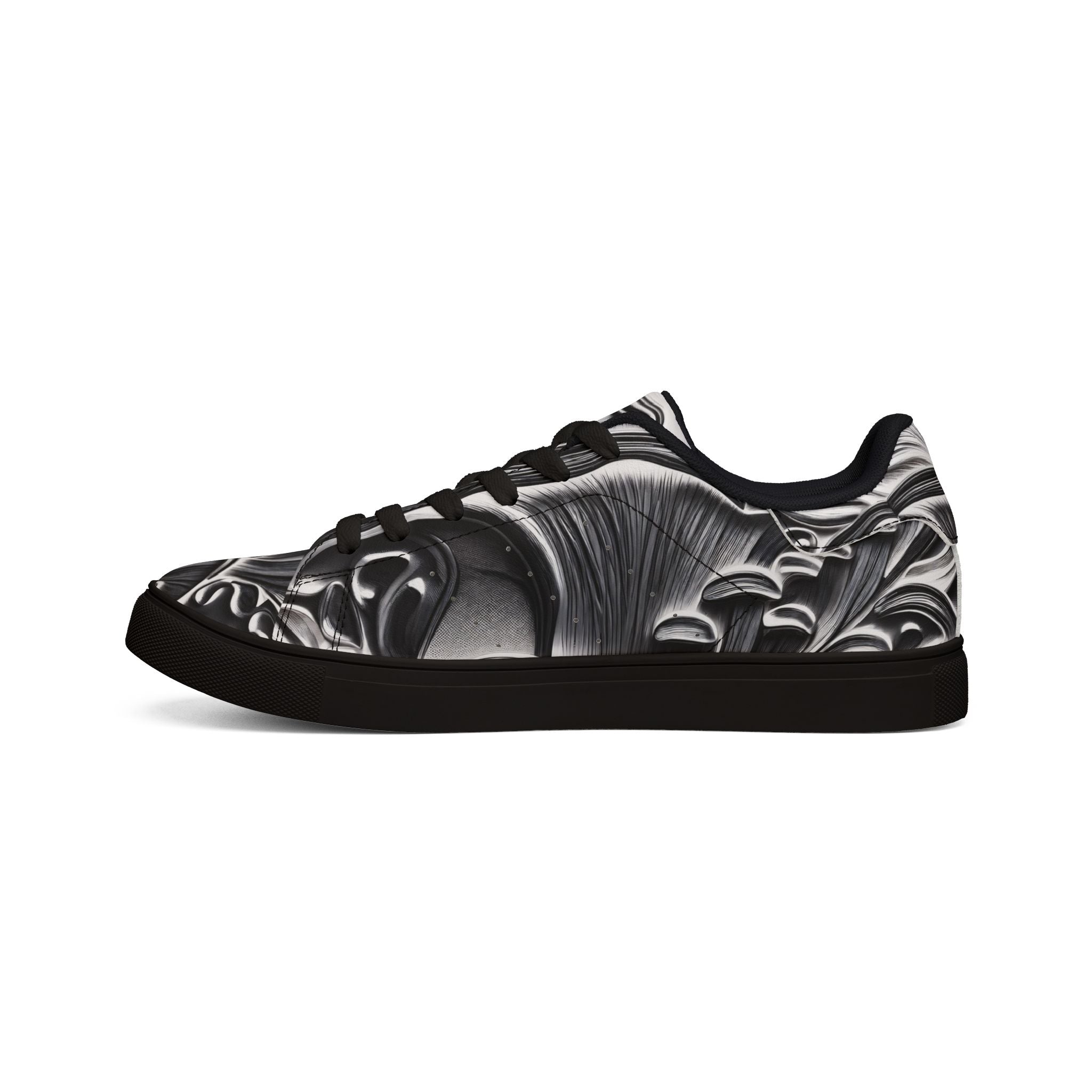 Men's Low-Top Leather Sneakers — Monochrome Abstract Swirl Design