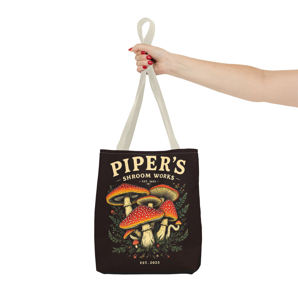 Mushroom Tote Bag — "Piper's Shroom Works" Vintage Fungi Market Shopper