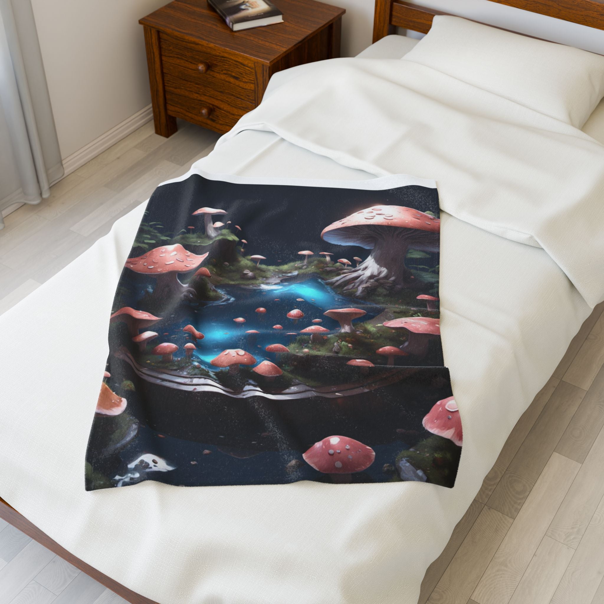 Mushroom Fairy Pond Velveteen Plush Blanket