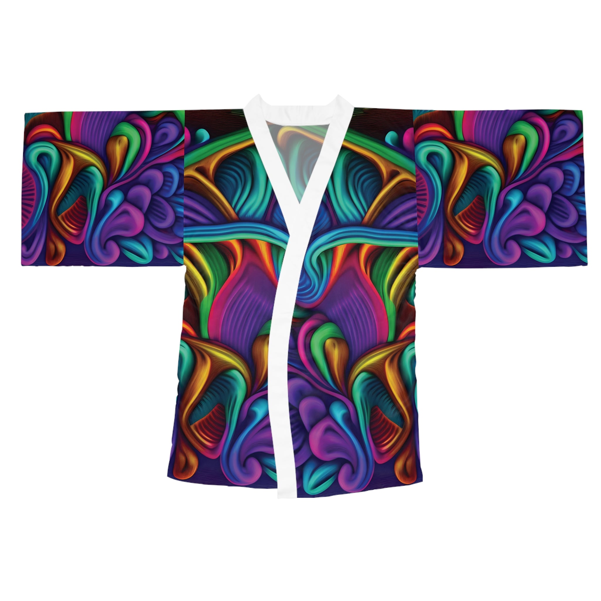 Kimono Robe: Psychedelic Swirl Kimono Robe — Vibrant All-Over Print