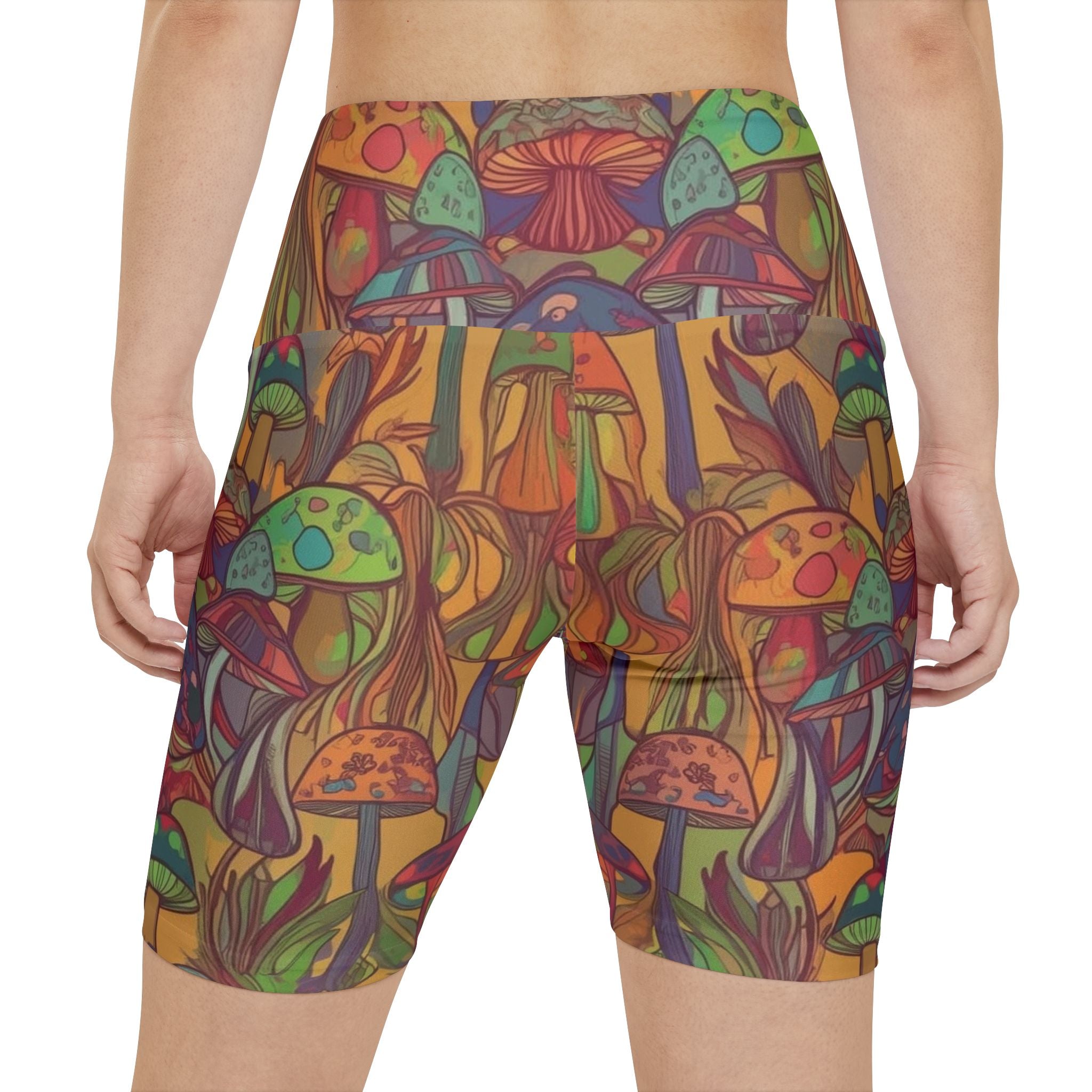 Pantalones Cortos de Entrenamiento para Mujer con Setas Psicodélicas — Ropa Deportiva AOP Colorida