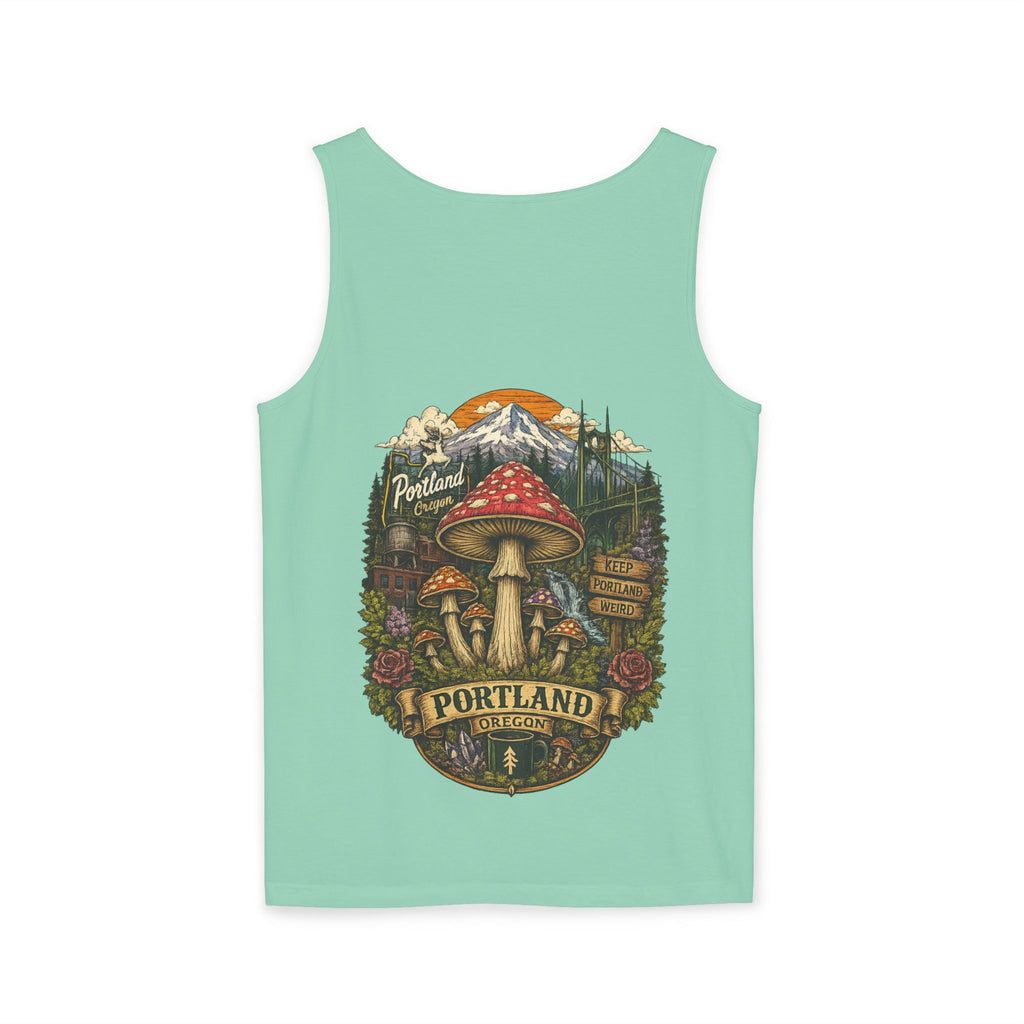 City: Portland Mushroom Graphic Tank Top — Colorful Psychedelic Fungi Design