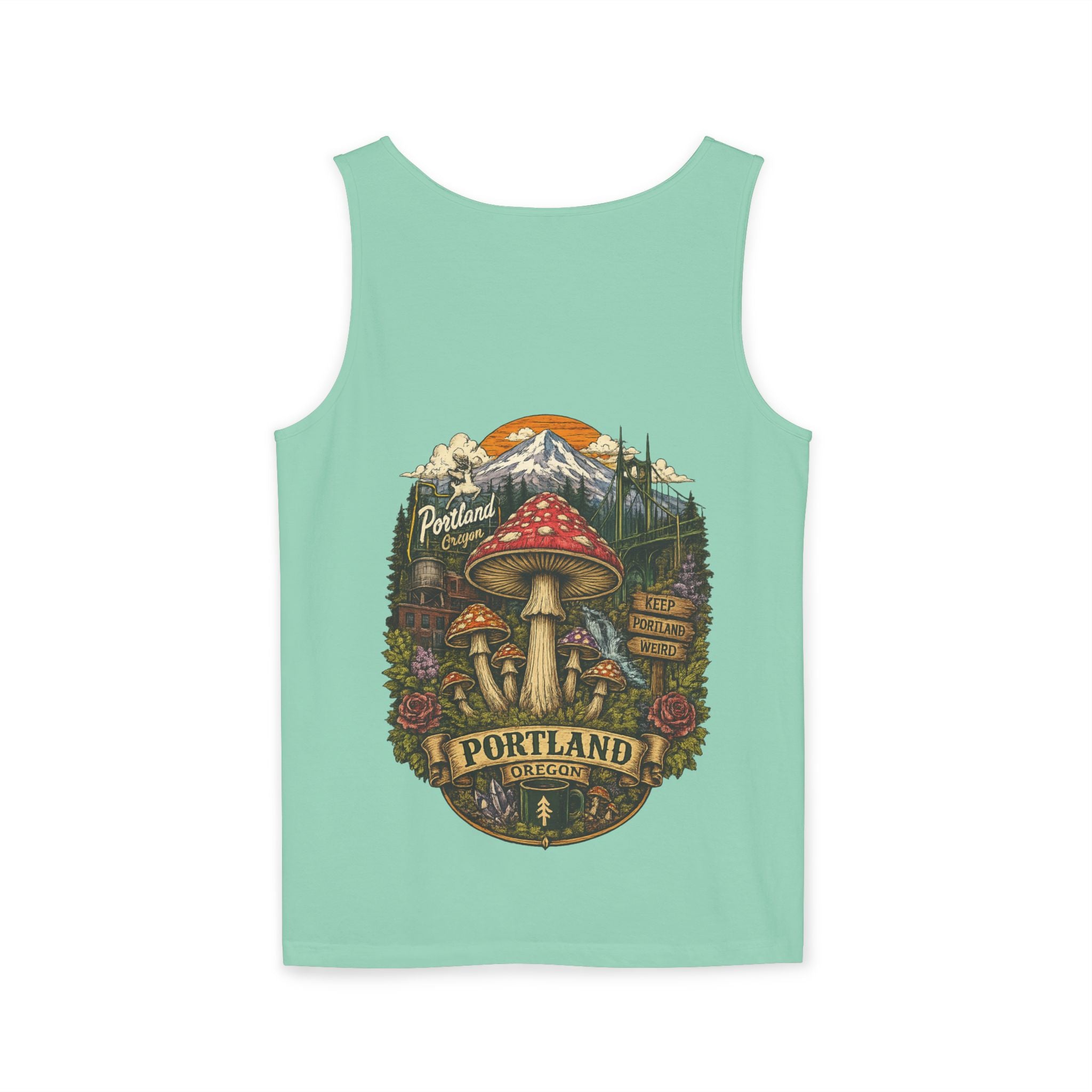 City: Portland Mushroom Graphic Tank Top — Colorful Psychedelic Fungi Design