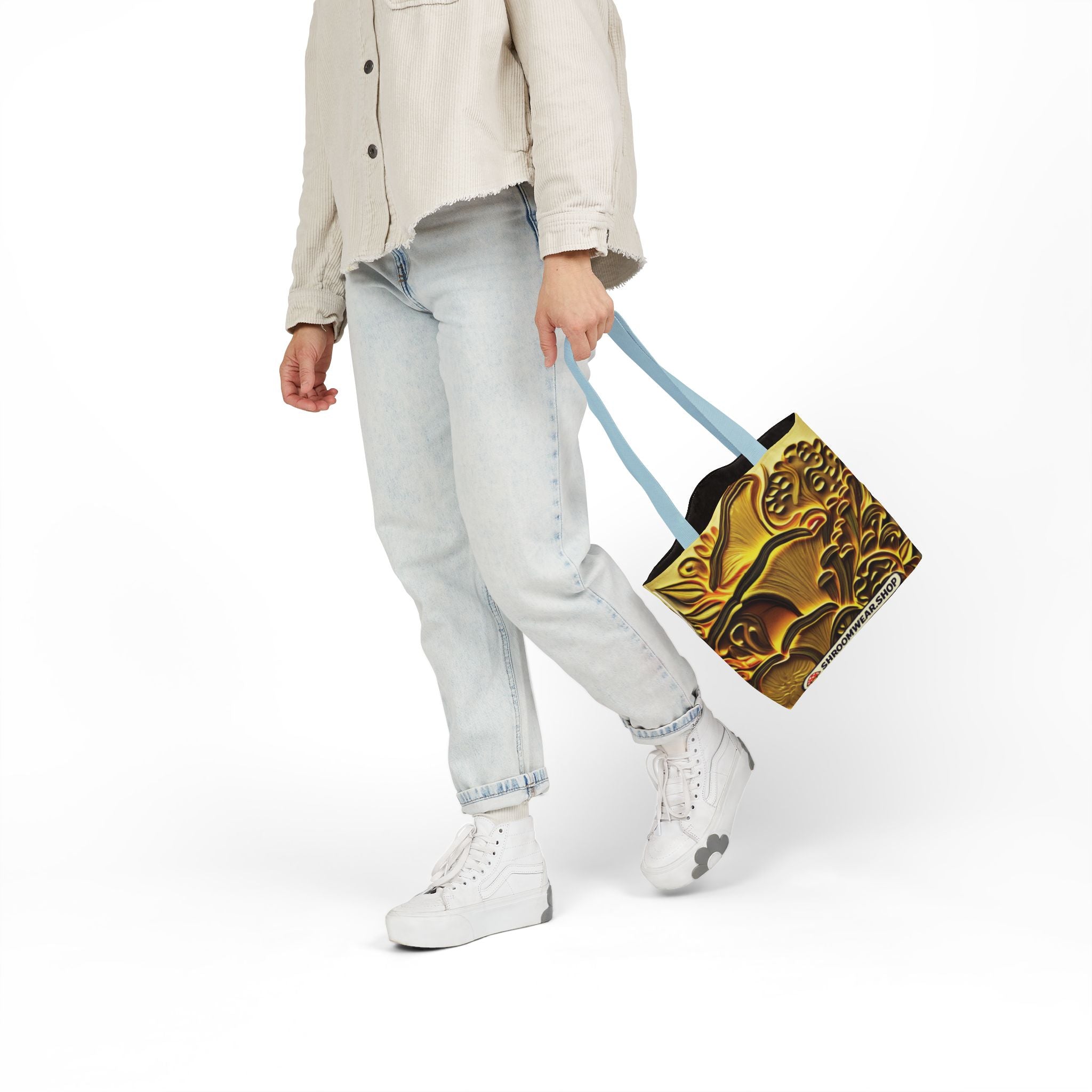 Tote Bag : Golden Mushroom Canvas Tote Bag — Psychedelic Fungi Art Tote