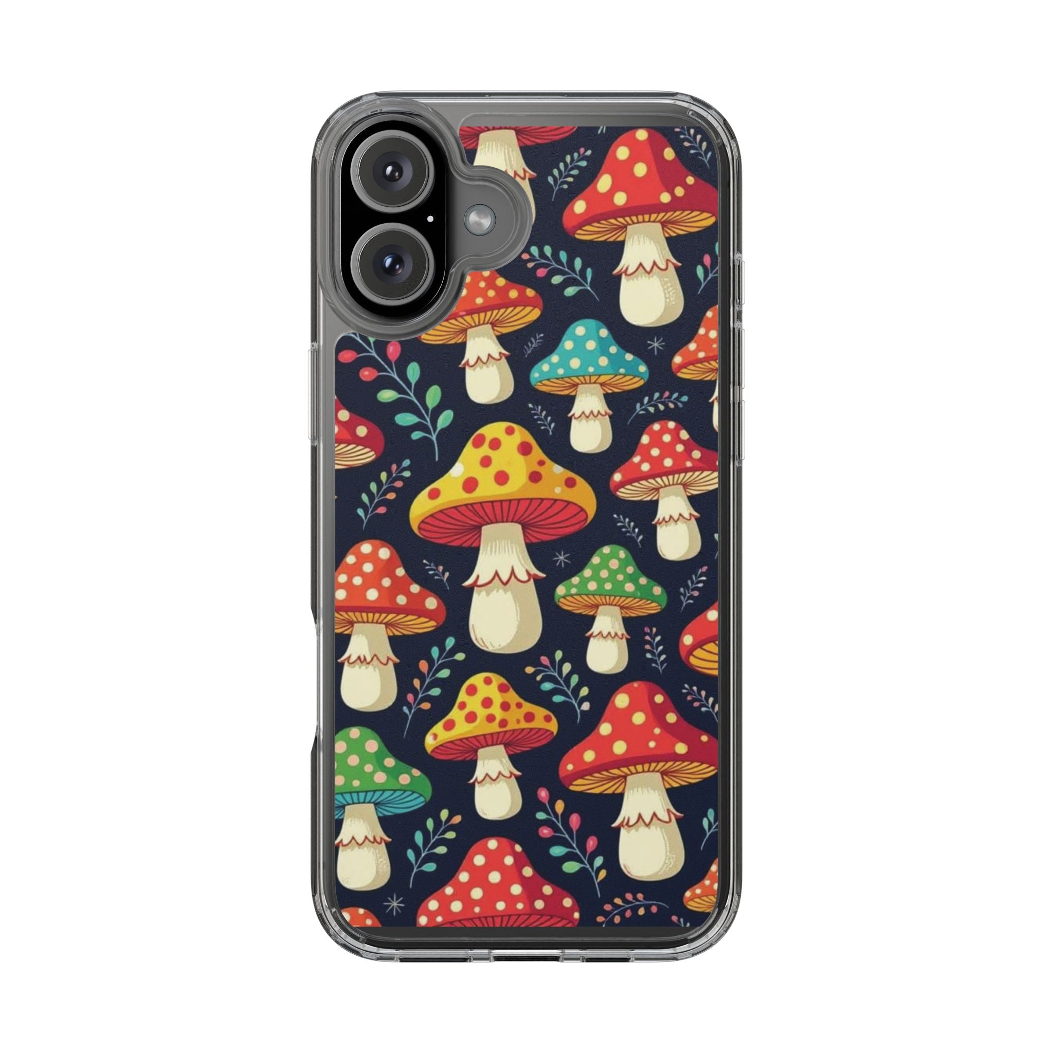 Phone Case: Mushroom Pattern Clear Phone Case — Colorful Toadstool Floral Design