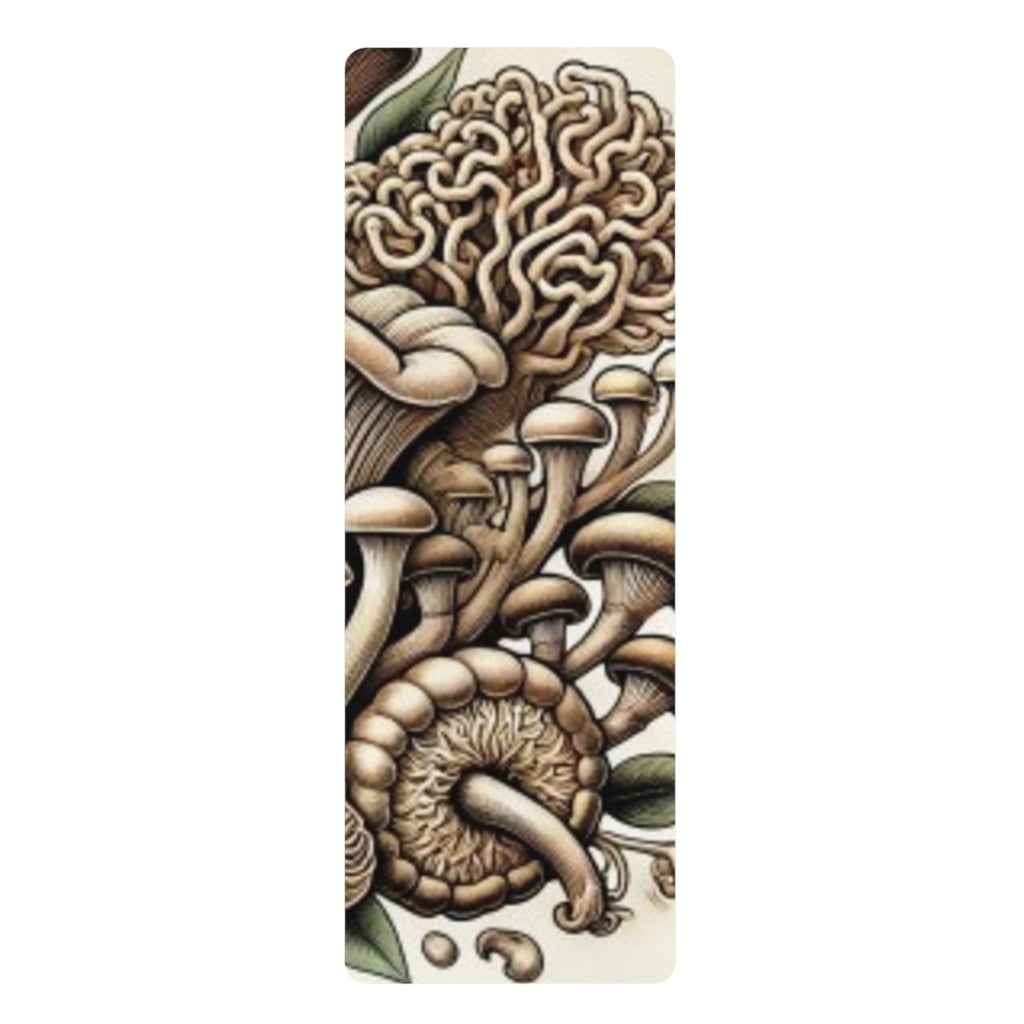 Mushroom Garden Rubber Yoga Mat — Botanical Mushroom Art Non-Slip Mat
