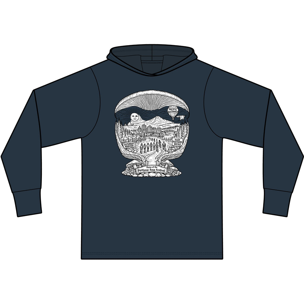 Hoodie: Mushroom Globe Hoodie — Nature Illustration Hooded Long Sleeve Tee