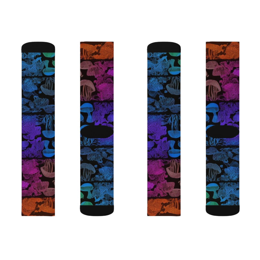 Mushroom Tie-Dye Sublimation Socks — Colorful Psychedelic Fungi Crew Socks