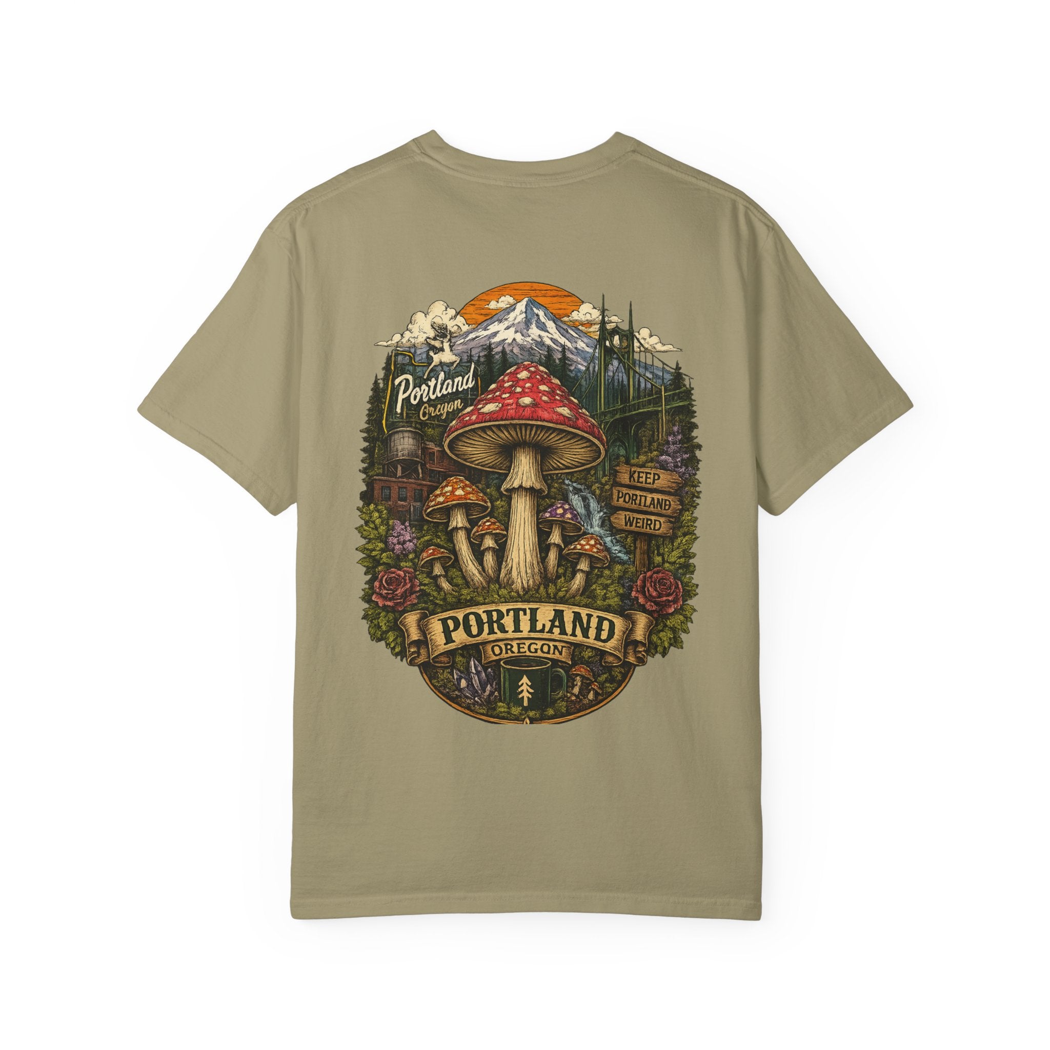 City: Portland Mushroom Graphic T-Shirt — Vintage Forest Amanita Design