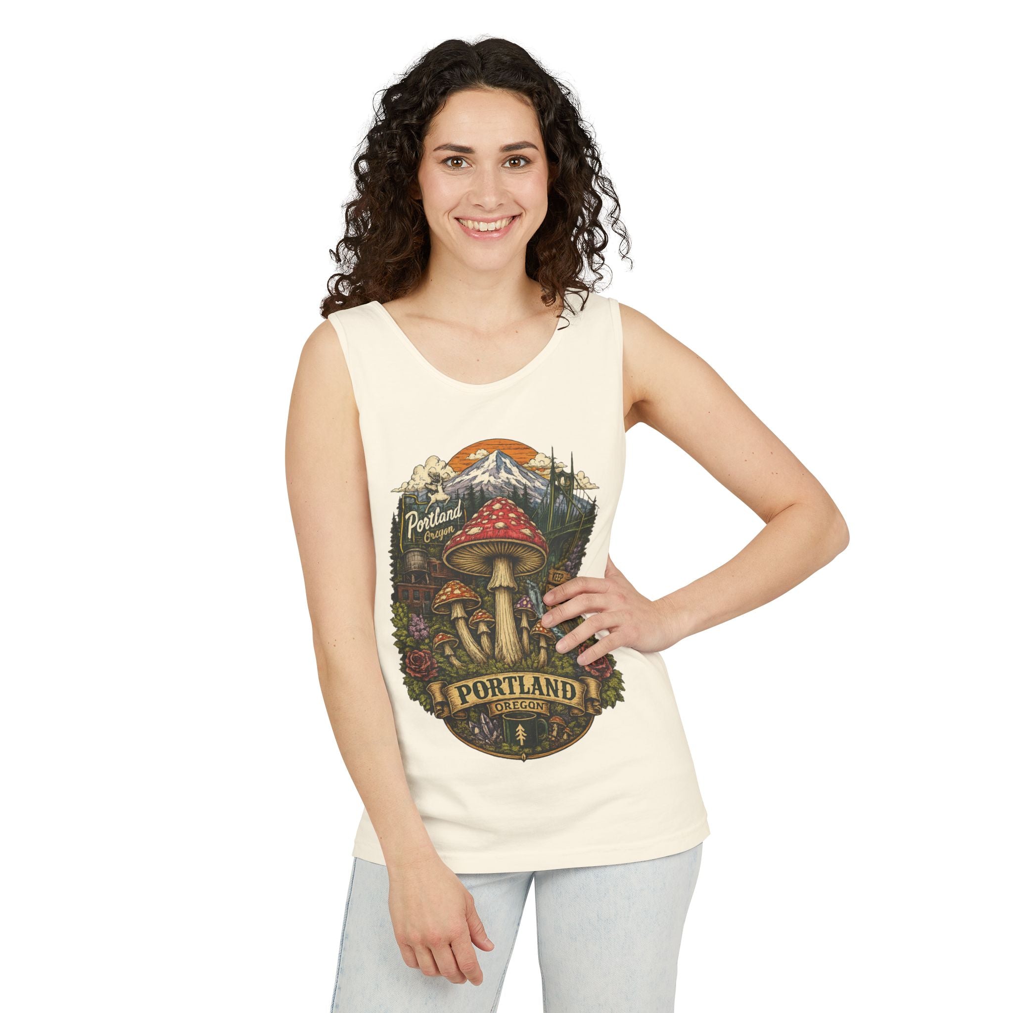City: Portland Mushroom Tank Top — Vintage Forest Travel Graphic