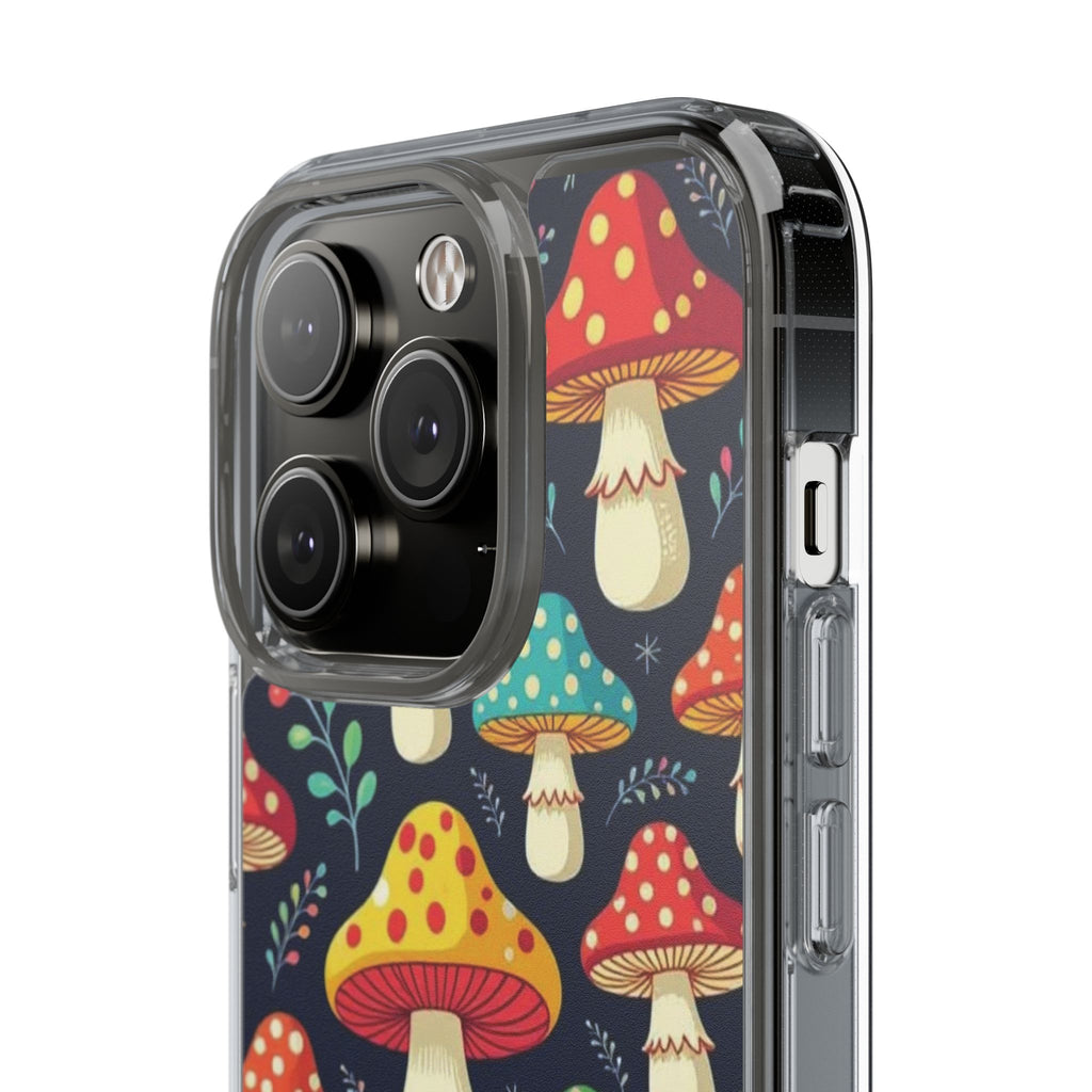 Phone Case: Mushroom Pattern Clear Phone Case — Colorful Toadstool Floral Design