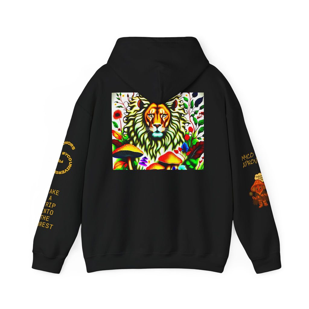 Myco University Lion & Mushroom Hoodie — Psychedelic Lion Graphic Pullover