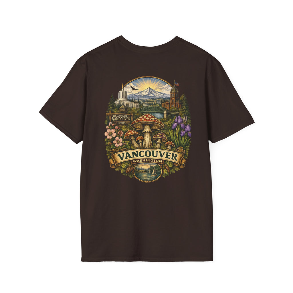 City: Vancouver Mushroom Illustration T-Shirt – Vintage Red Toadstool Graphic