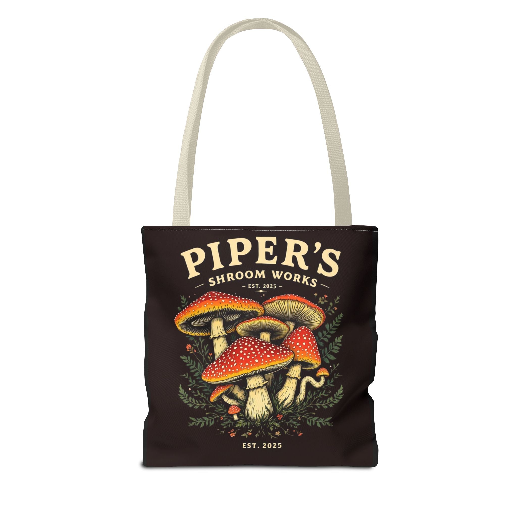 Mushroom Tote Bag — "Piper's Shroom Works" Vintage Fungi Market Shopper