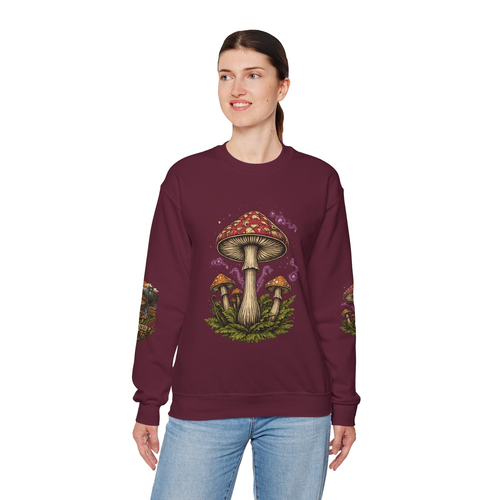 Mushroom Crewneck Sweatshirt — Portland Vintage Psychedelic Fungi Graphic