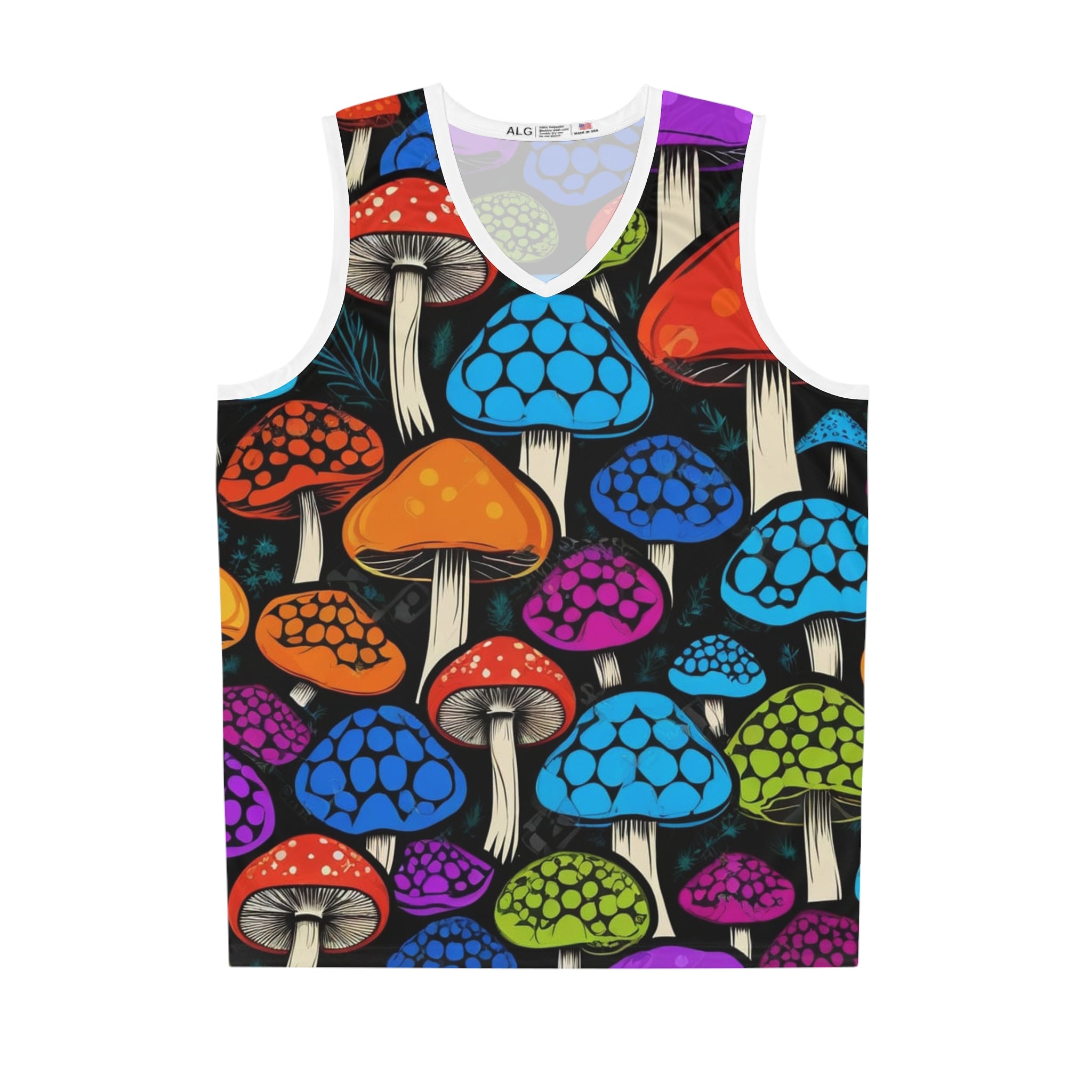 Camiseta de baloncesto con estampado de setas – Hongos psicodélicos arcoíris con estampado integral