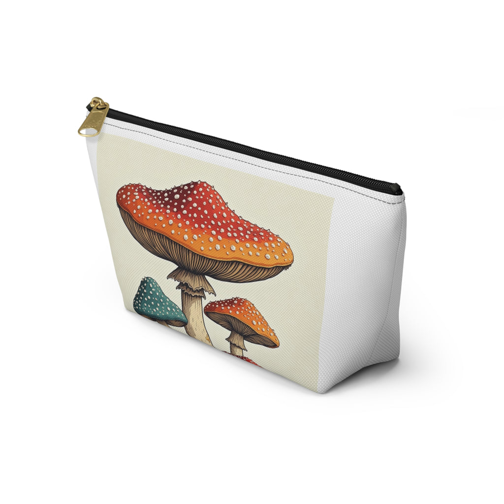 Mushroom Illustration Accessory Pouch — Cute Toadstool Cosmetic Bag