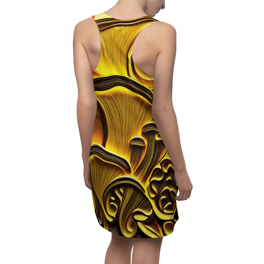 Golden Mushroom Racerback Dress — Psychedelic Fungi Print