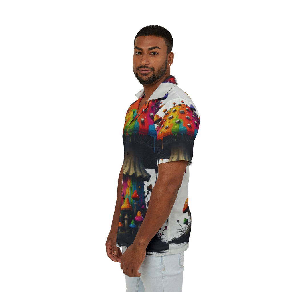 Camisa hawaiana de hongos psicodélicos — Camisa de campamento colorida y psicodélica