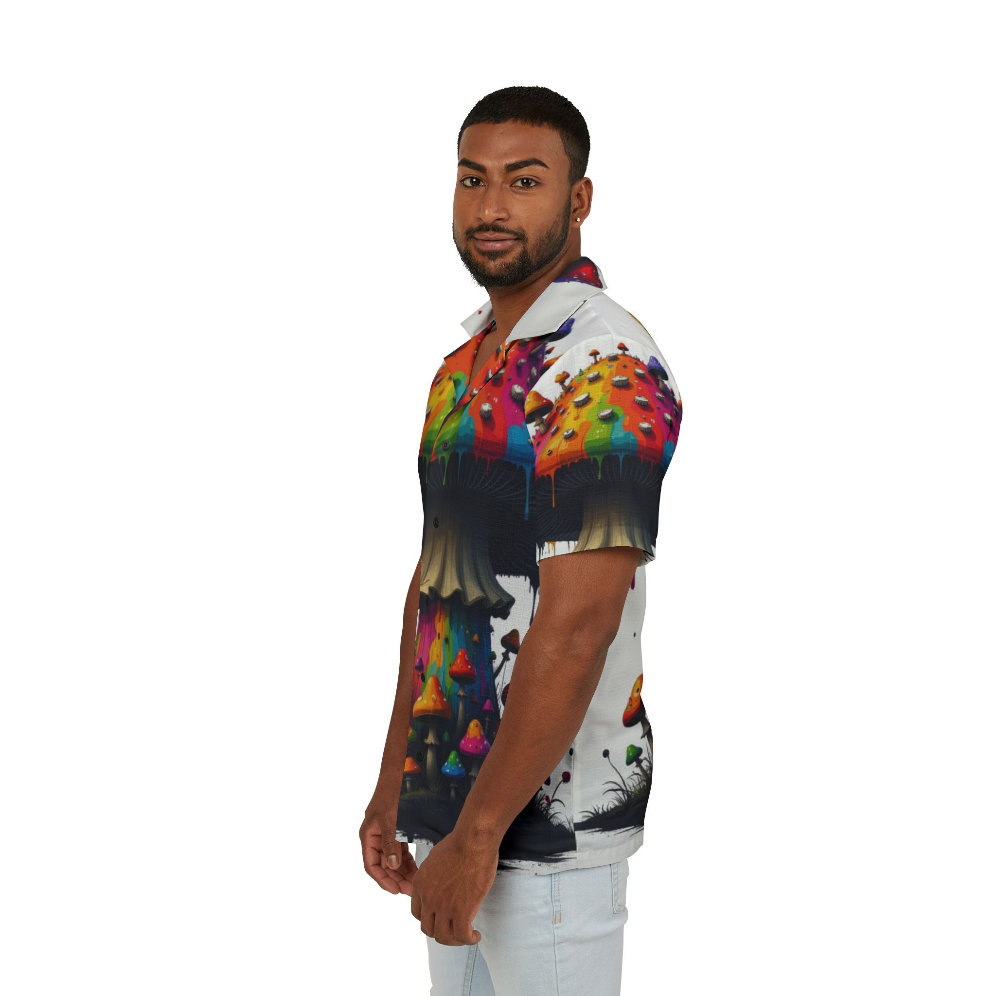 Psychedelic Mushroom Hawaiian Shirt — Colorful Trippy Camp Shirt