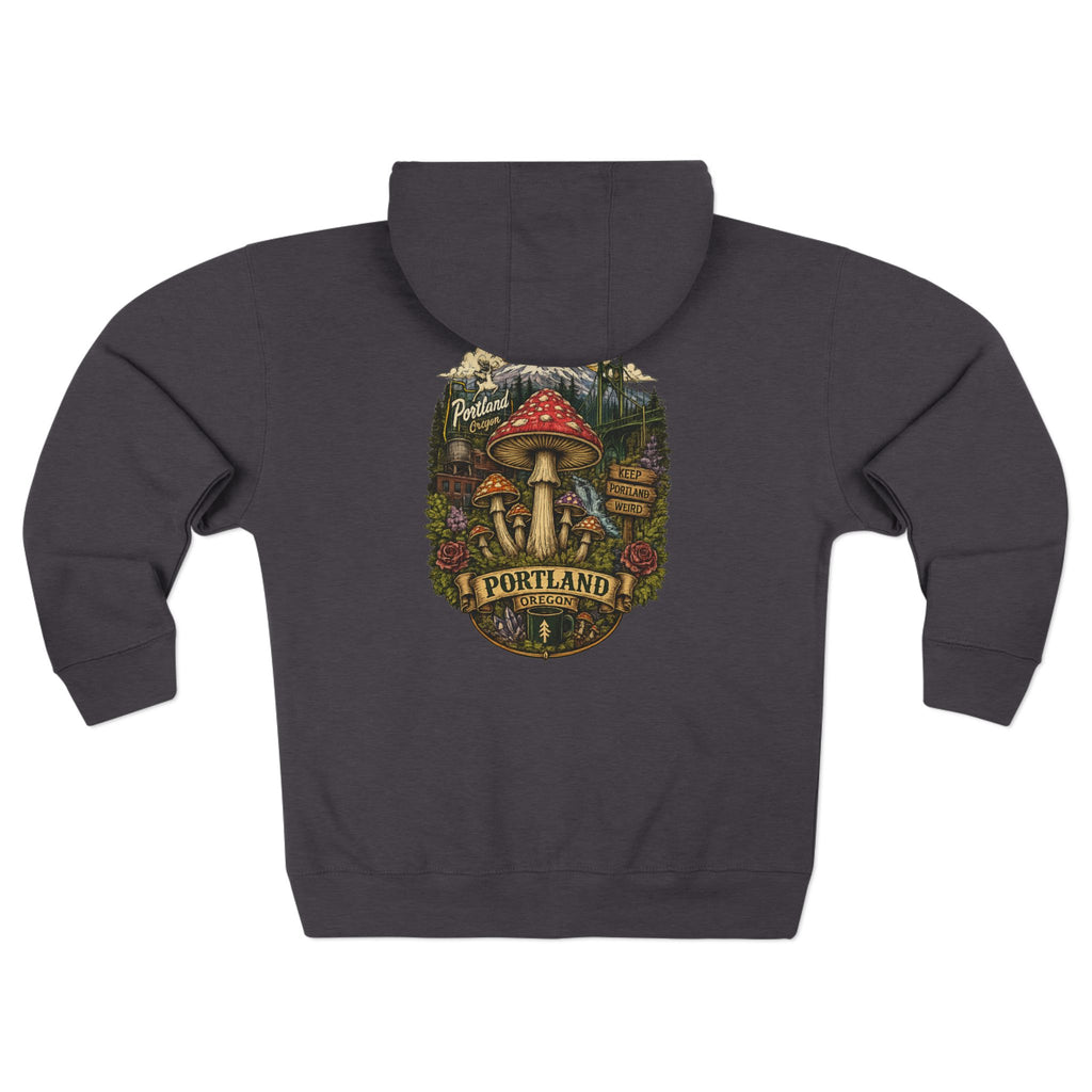 City: Portland Mushroom Zip Hoodie — Vintage Psychedelic Fungi Forest Jacket