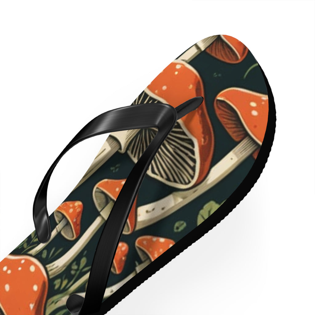 Mushroom Print Flip Flops — Vintage Toadstool Beach Sandals