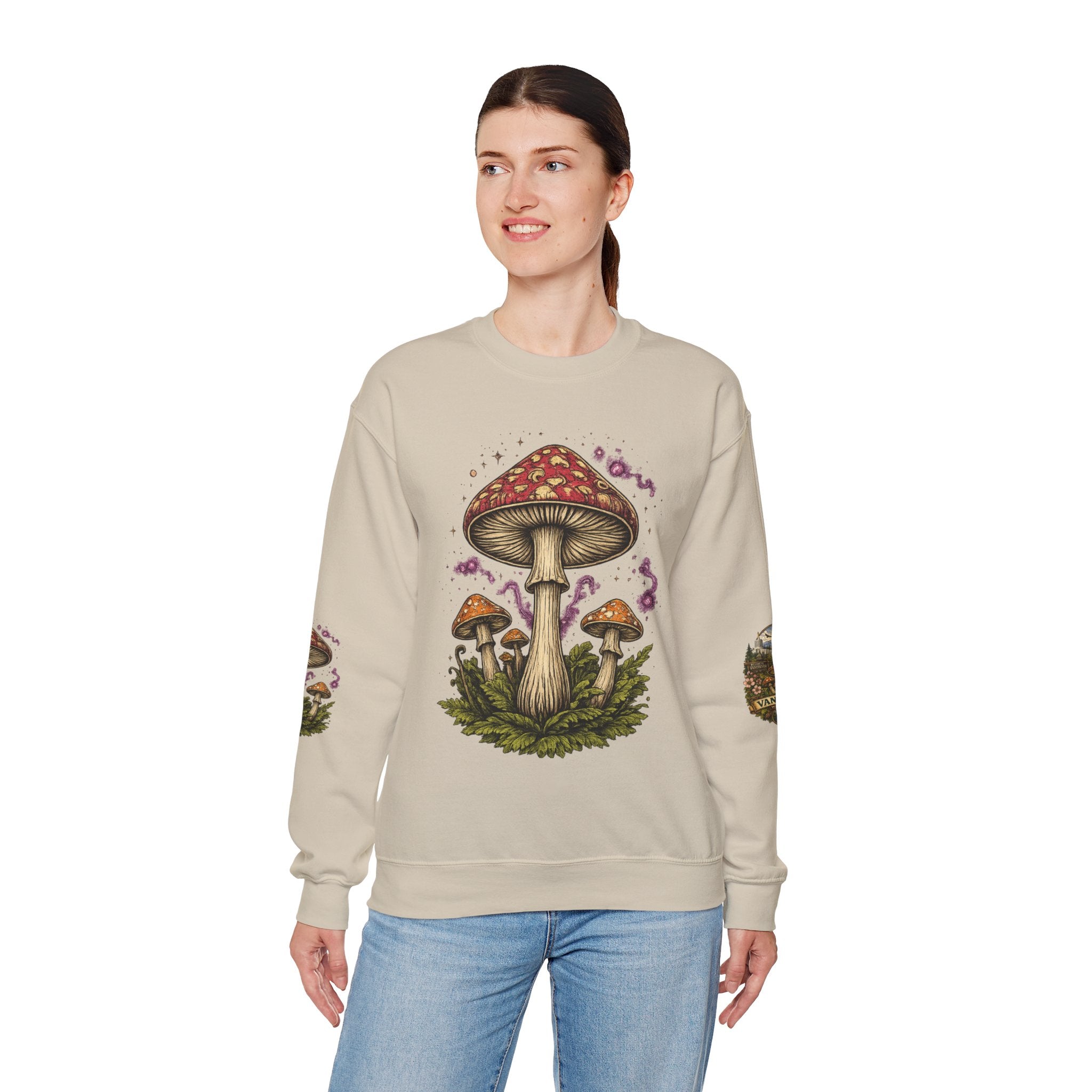 City:  Vancouver Crewneck Sweatshirt — Scenic Pacific Northwest Fungi Design