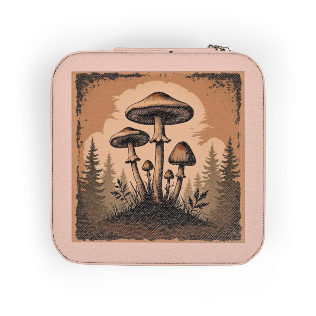 Mushroom Forest Jewelry Travel Case — Compact Velvet-Lined Organizer