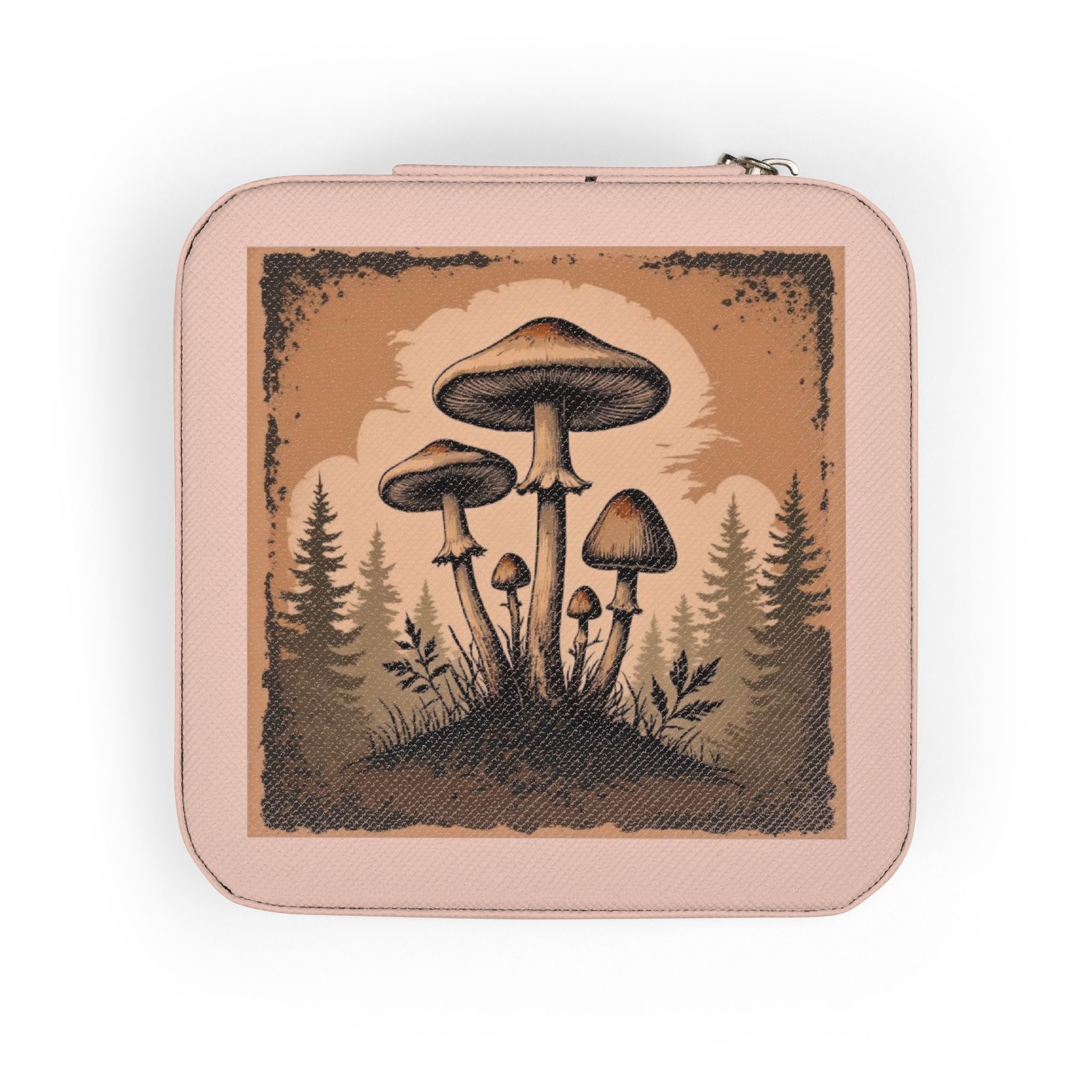 Mushroom Forest Jewelry Travel Case — Compact Velvet-Lined Organizer