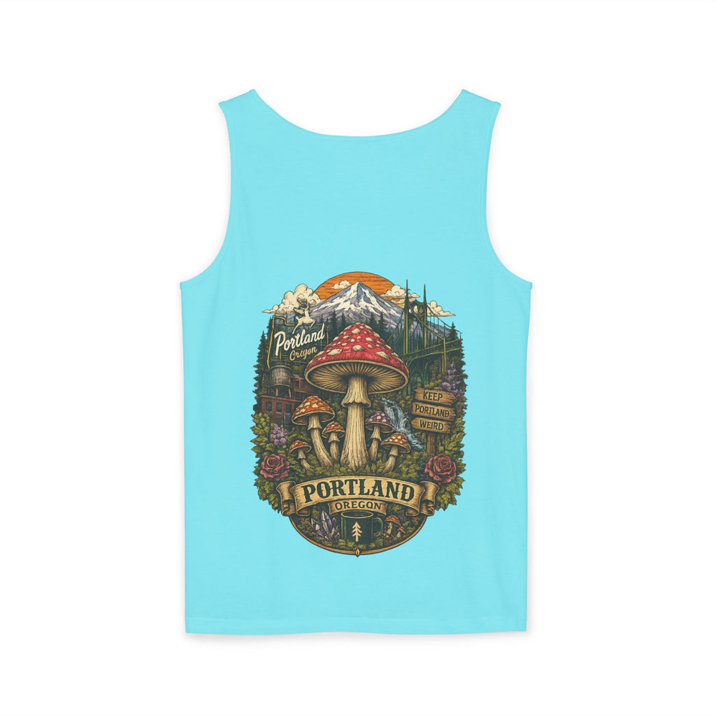 City: Portland Mushroom Graphic Tank Top — Colorful Psychedelic Fungi Design
