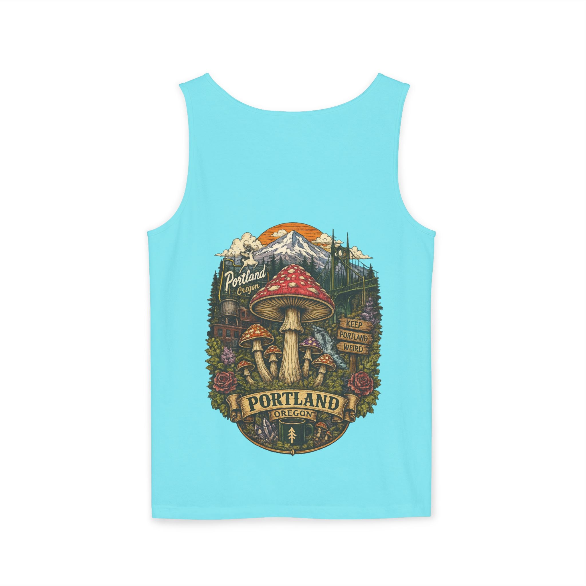 City: Portland Mushroom Graphic Tank Top — Colorful Psychedelic Fungi Design
