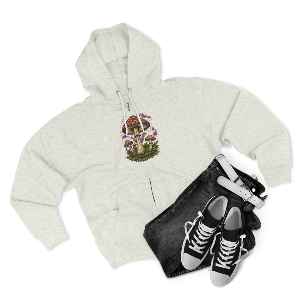 City: Portland Mushroom Zip Hoodie — Vintage Psychedelic Fungi Forest Jacket