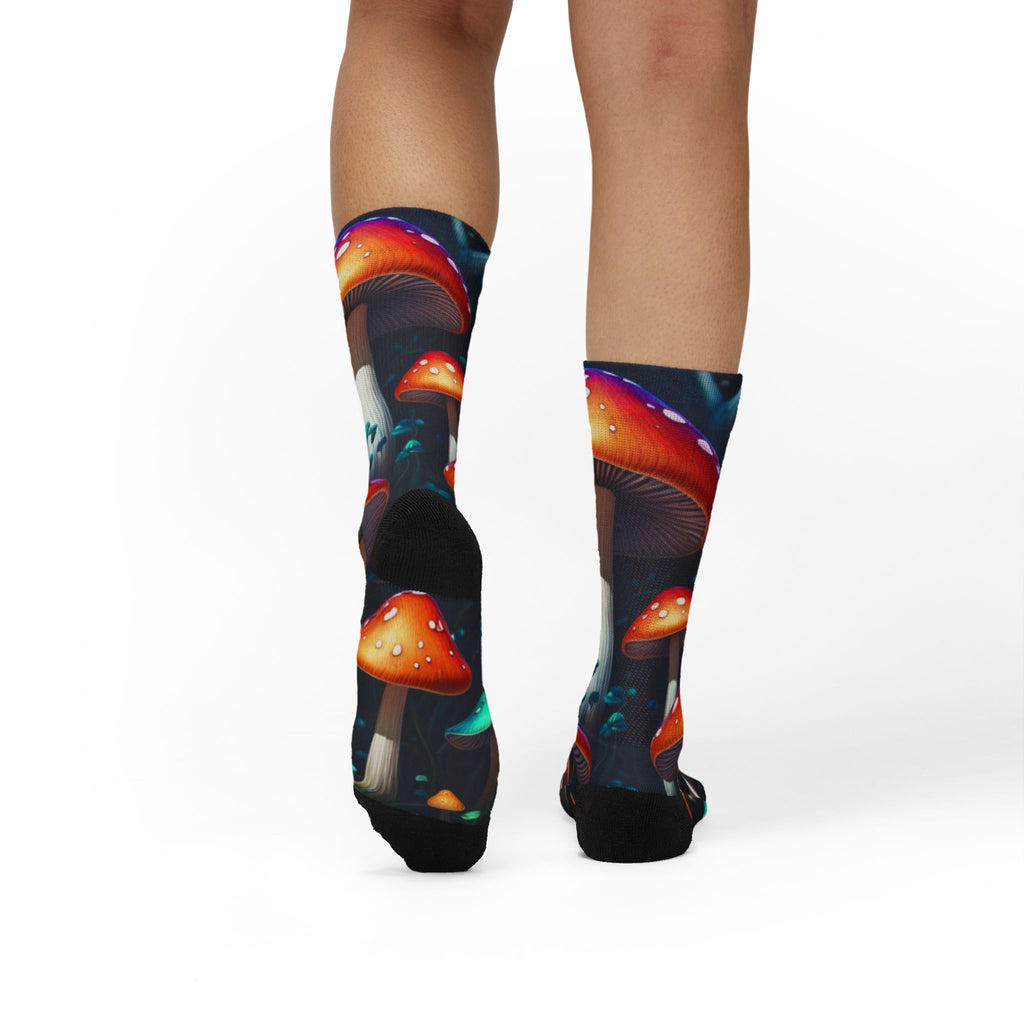 Socks: Psychedelic Mushroom Sublimation Socks — Colorful Fantasy Crew Socks