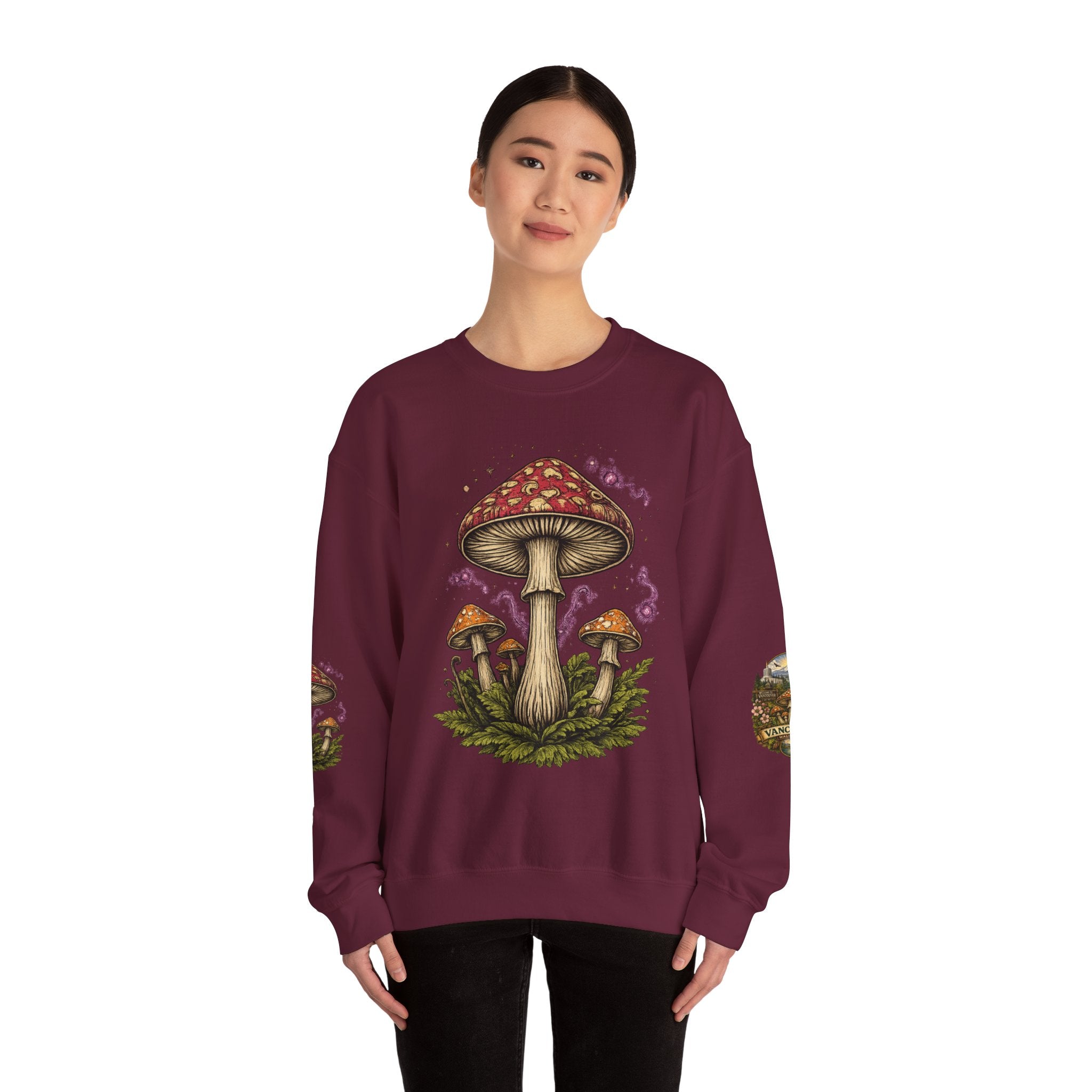 City:  Vancouver Crewneck Sweatshirt — Scenic Pacific Northwest Fungi Design