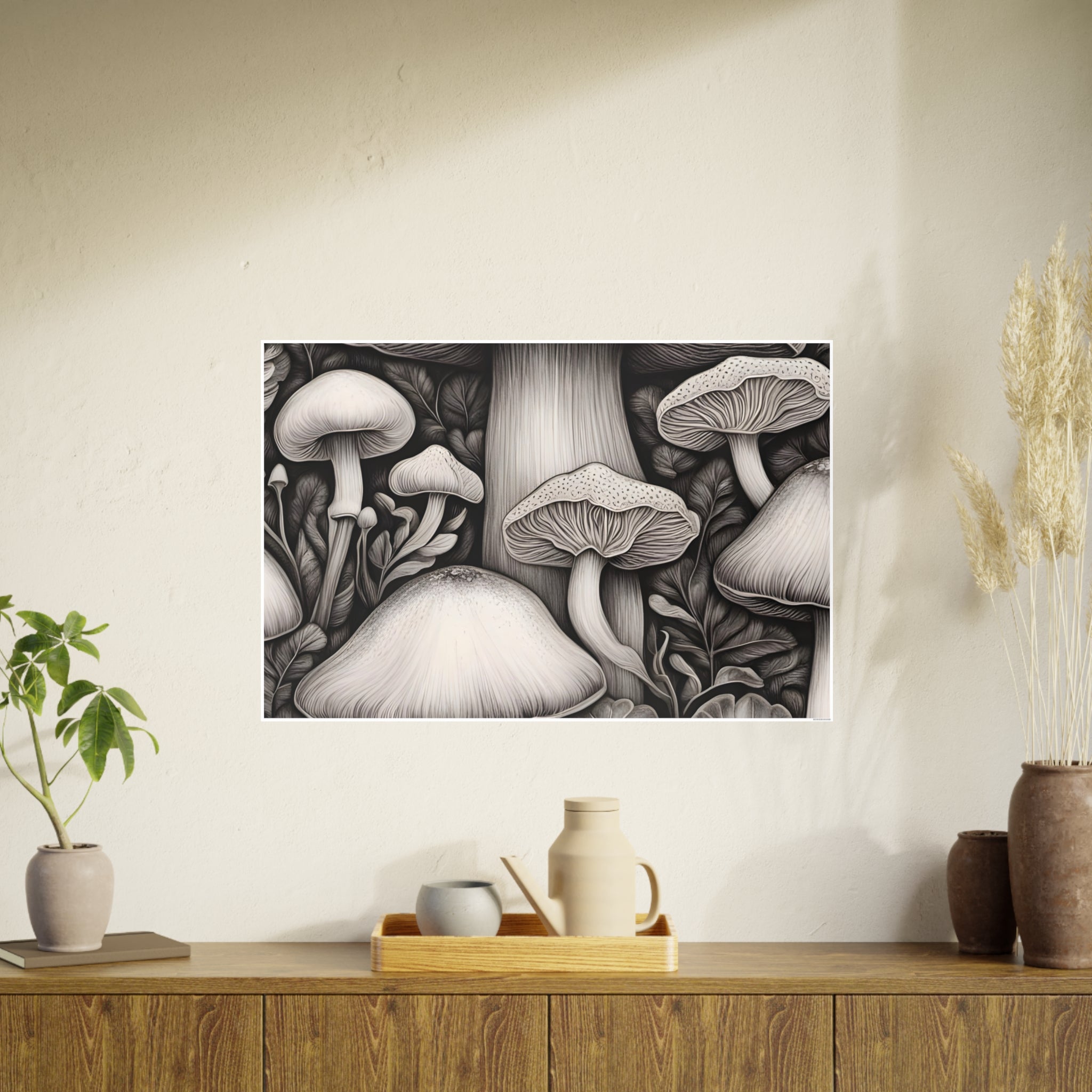 Poster: Mushroom Illustration Poster — Botanical Fungi Art Print