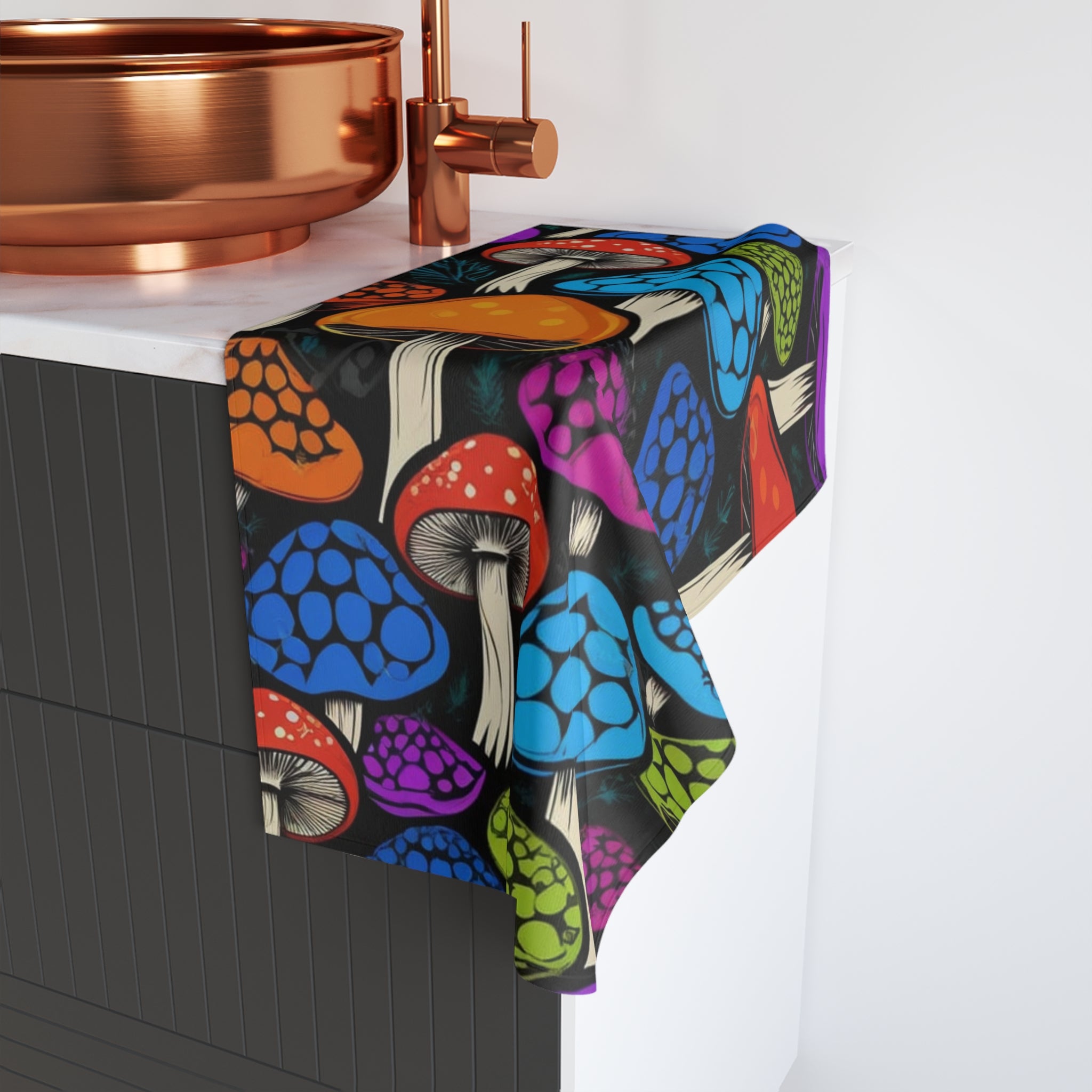 Psychedelic Mushrooms Kitchen Hand Towel - Colorful Fungi Kitchen & Bath Towel