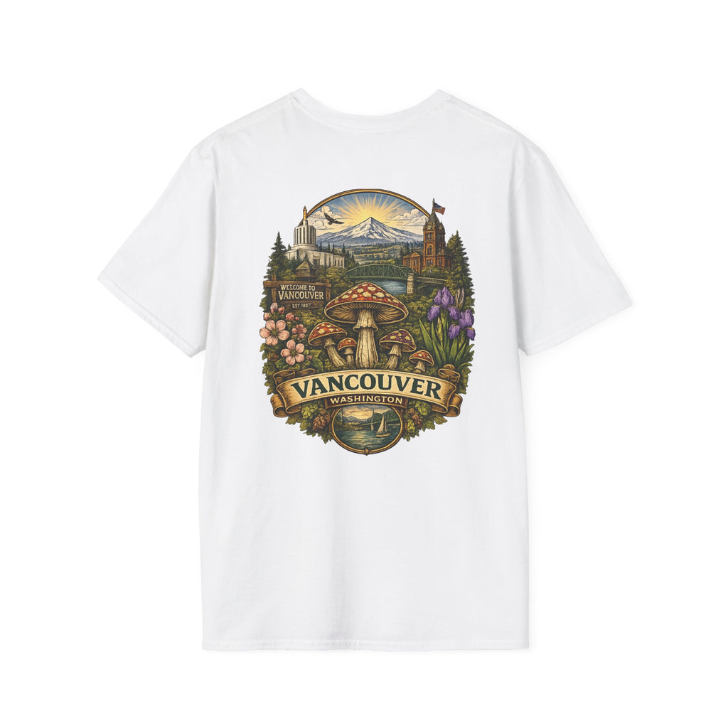 City: Vancouver Mushroom Illustration T-Shirt – Vintage Red Toadstool Graphic