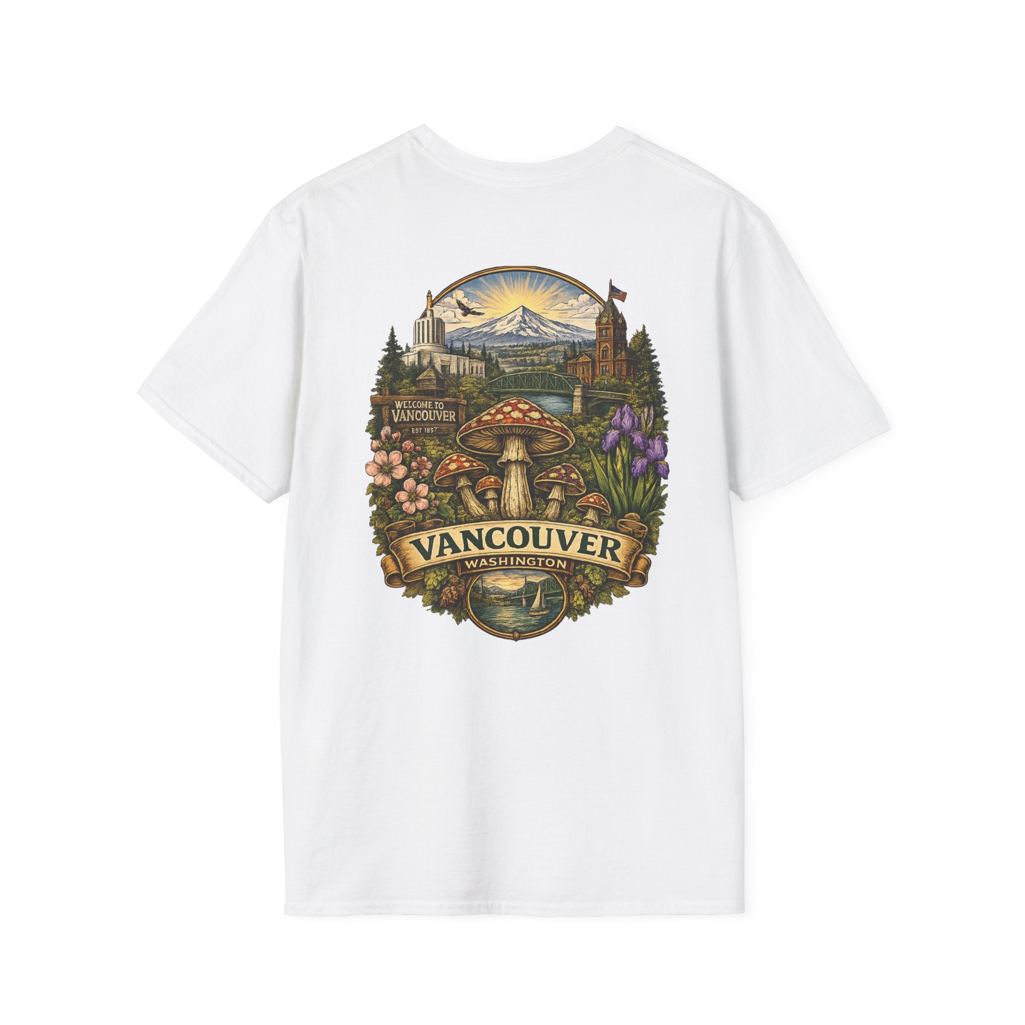 City: Vancouver Mushroom Illustration T-Shirt – Vintage Red Toadstool Graphic