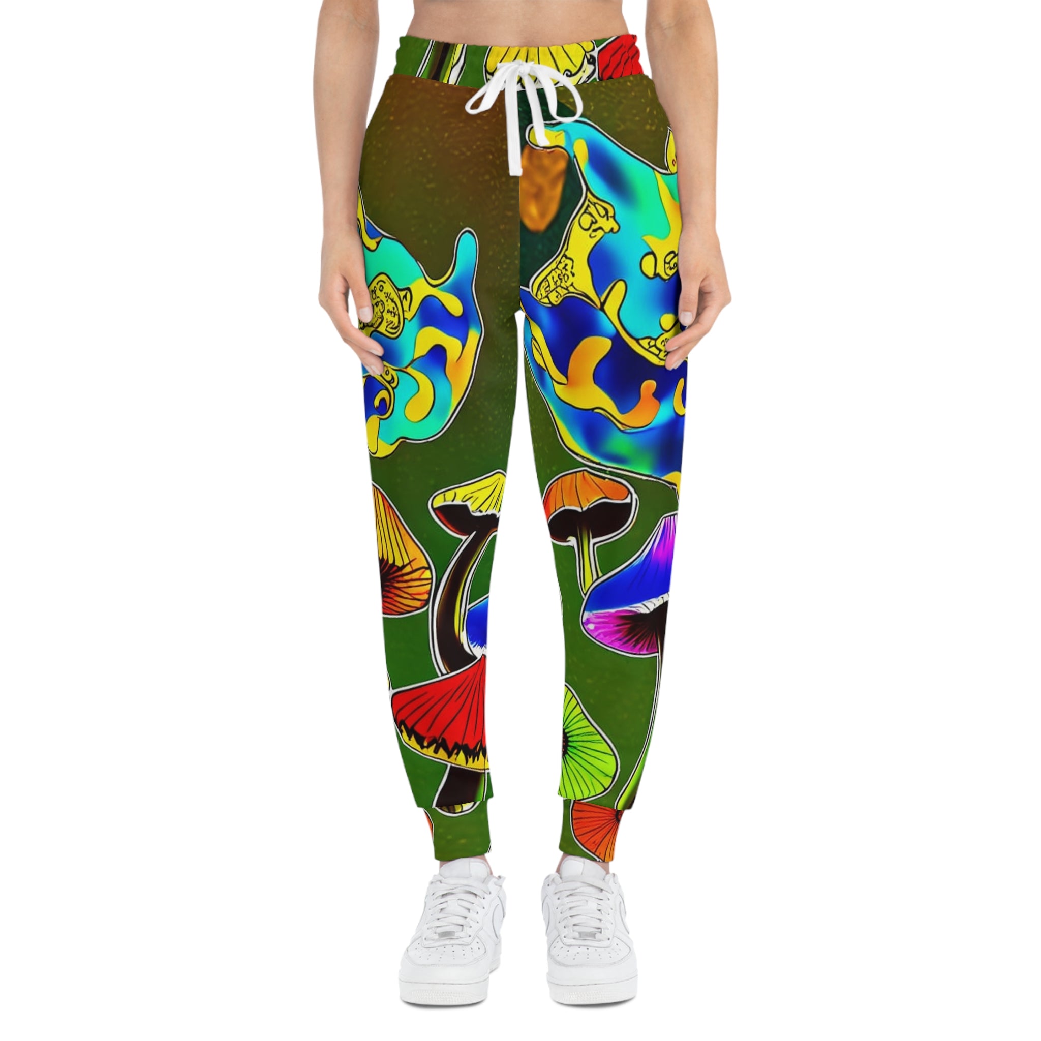 Psychedelic Mushroom Athletic Joggers — Colorful All-Over-Print Lounge Pants
