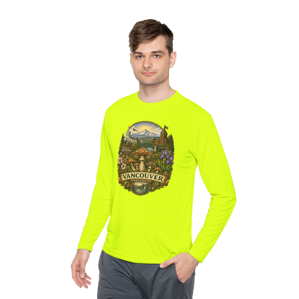 Vancouver Nature Long Sleeve Tee — Scenic Mountains & Mushroom Art