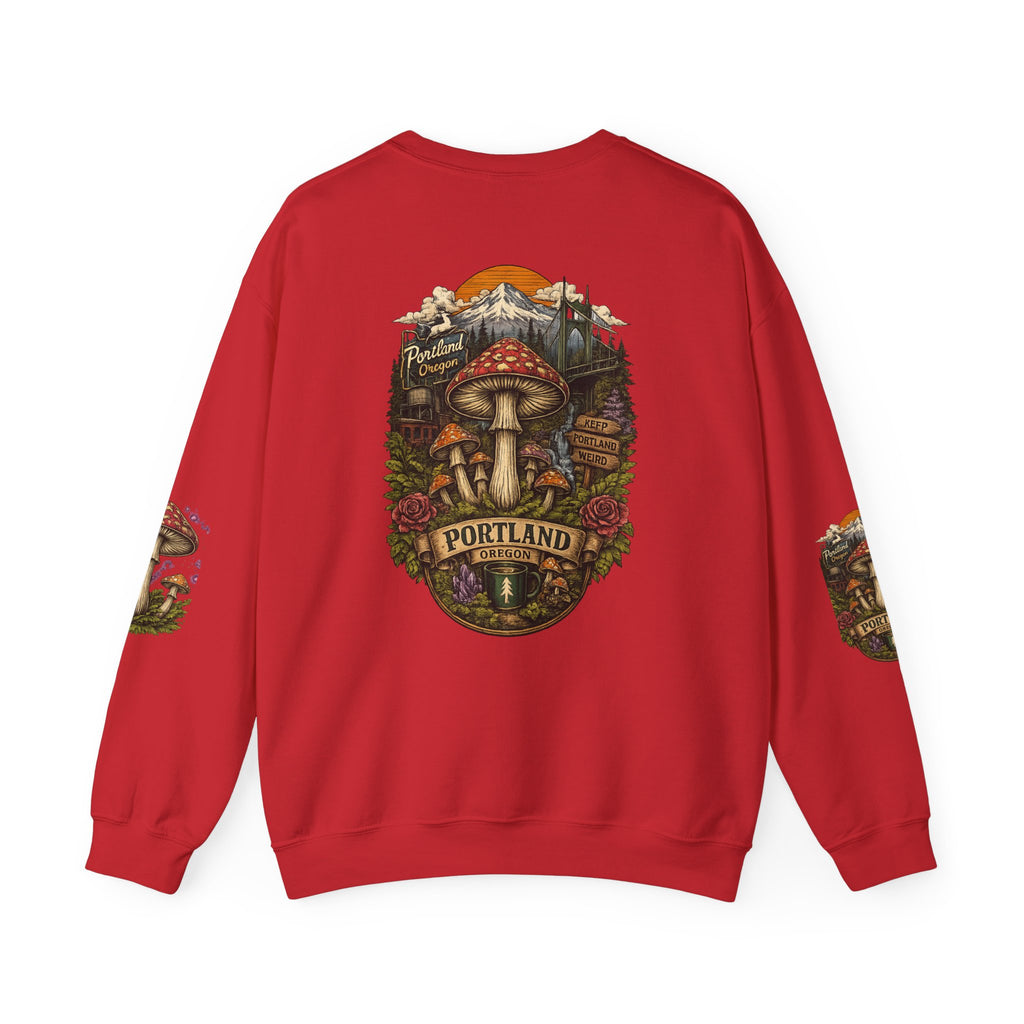 City: Portland Mushroom Crewneck Sweatshirt Vintage Psychedelic Fungi Graphic