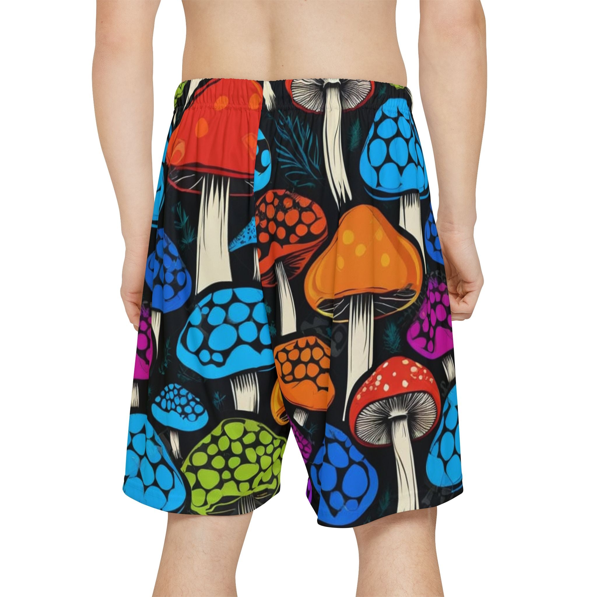 Pantalones Cortos Deportivos con Estampado de Champiñones — Estampado psicodélico colorido en toda la prenda